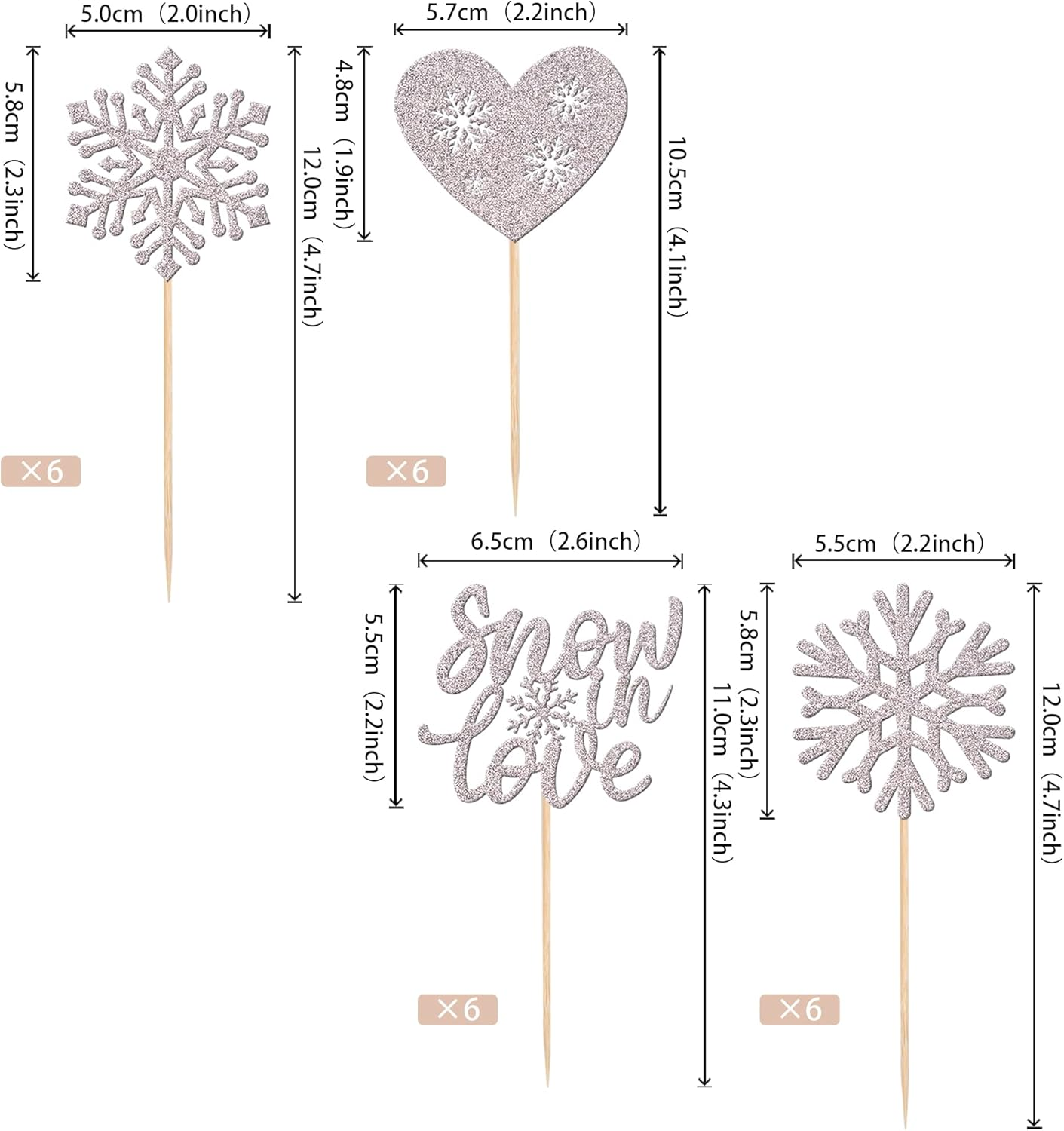 24 Pack Snow in Love Cupcake Toppers Glitter Snowflake Heart Valentine'S Day Theme Cupcake Picks for Bridal Shower Kids Birthday Christmas Party Decorations Supplies Silver image number 5