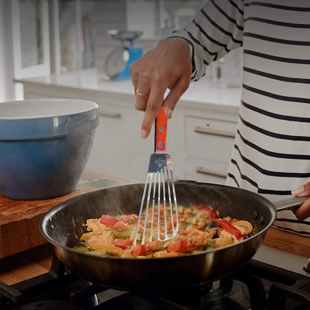 La Cuisine Fish Slotted Spatula Turner with Beveled Edged Stainless Steel, for Flipping Fish Egg Pancake Patties Fries. Blade 6.5", Size 11" image number 2