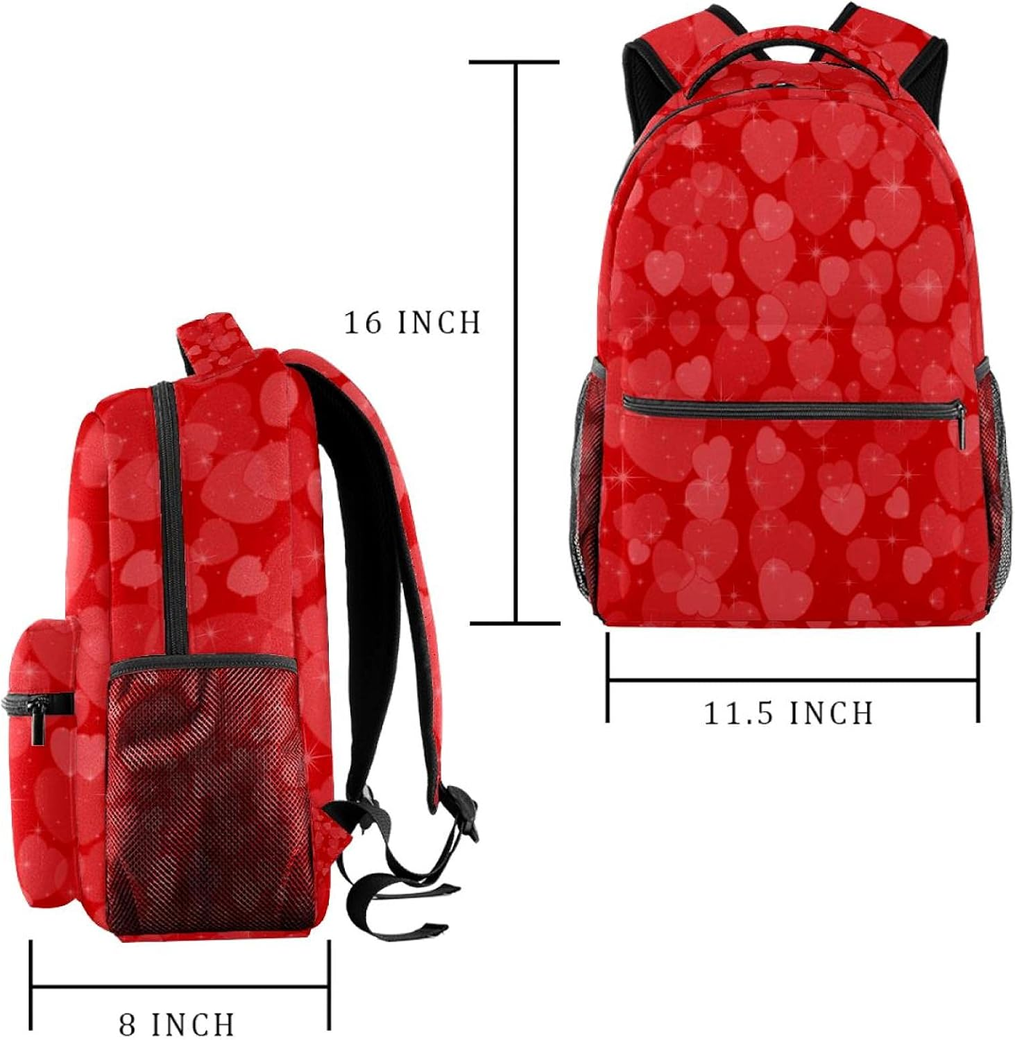 Red Heart Background Backpack Students Shoulder Bags Travel Bag College School Tote Backpacks image number 3