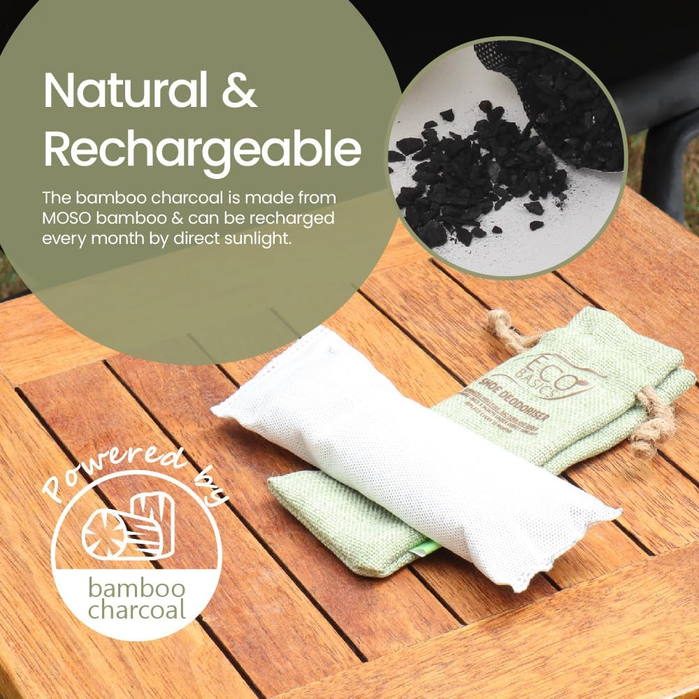 Eco Basics Shoe Deodoriser Twin Pack &ndash; 18X6X4 Cm. Bamboo Charcoal Absorbs Moisture, Bacteria, and Odours. Reusable by Sun Exposure. Lasts 1 Year; Eco-Friendly Compostable Charcoal for Garden Use. image number 4