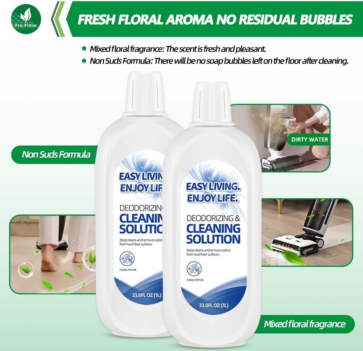 2L Hard Floor Cleaning Solution for Tineco Ifloor Series - FLOOR ONE S3 S5 S6 S7 Series (EXCEPT S5 Steam / S7 Steam) Wet Dry Vacuum - Low Suds - 1L*2PCS image number 3