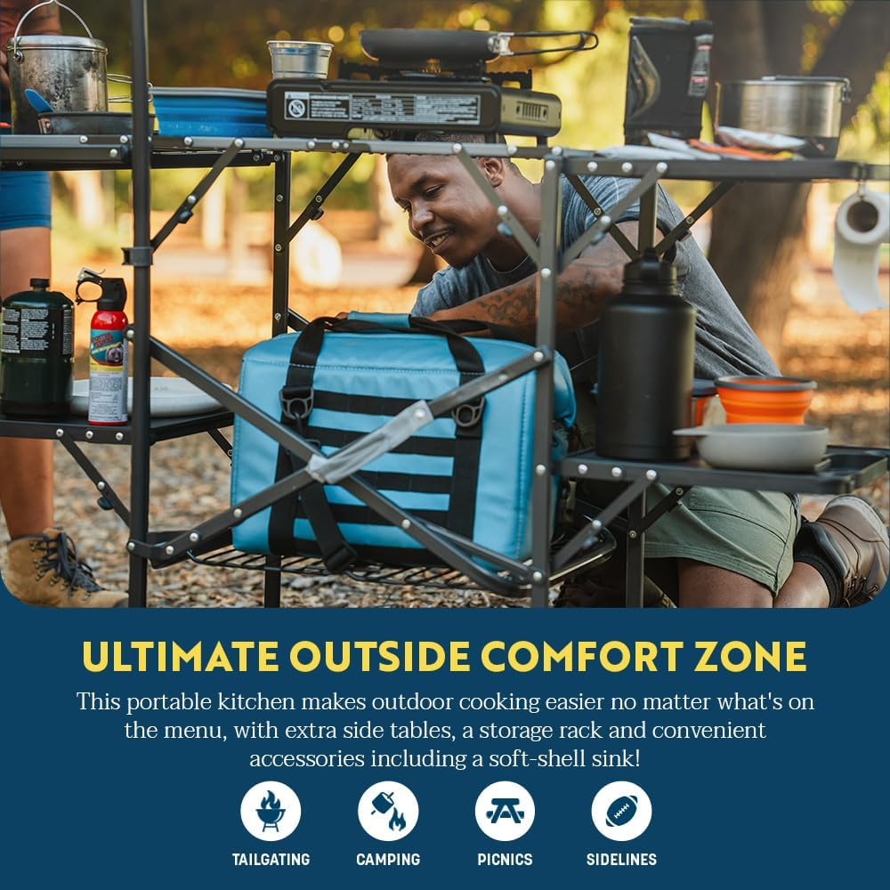 GCI OUTDOOR Master Cook Station | Portable Folding Kitchen Table with Soft Shell Sink, Heat Resistant Tabletop & Telescoping Lanter Pole, Perfect for Camping Trips image number 4