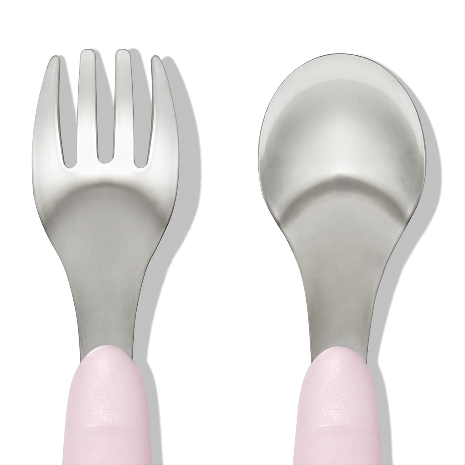 OXO Tot Toddler Fork and Spoon Set, Blossom - Stainless Steel Kids Cutlery with Soft Non-Slip Handles - Ergonomic Self Feeding Utensils for Babies & Toddlers - Dishwasher Safe