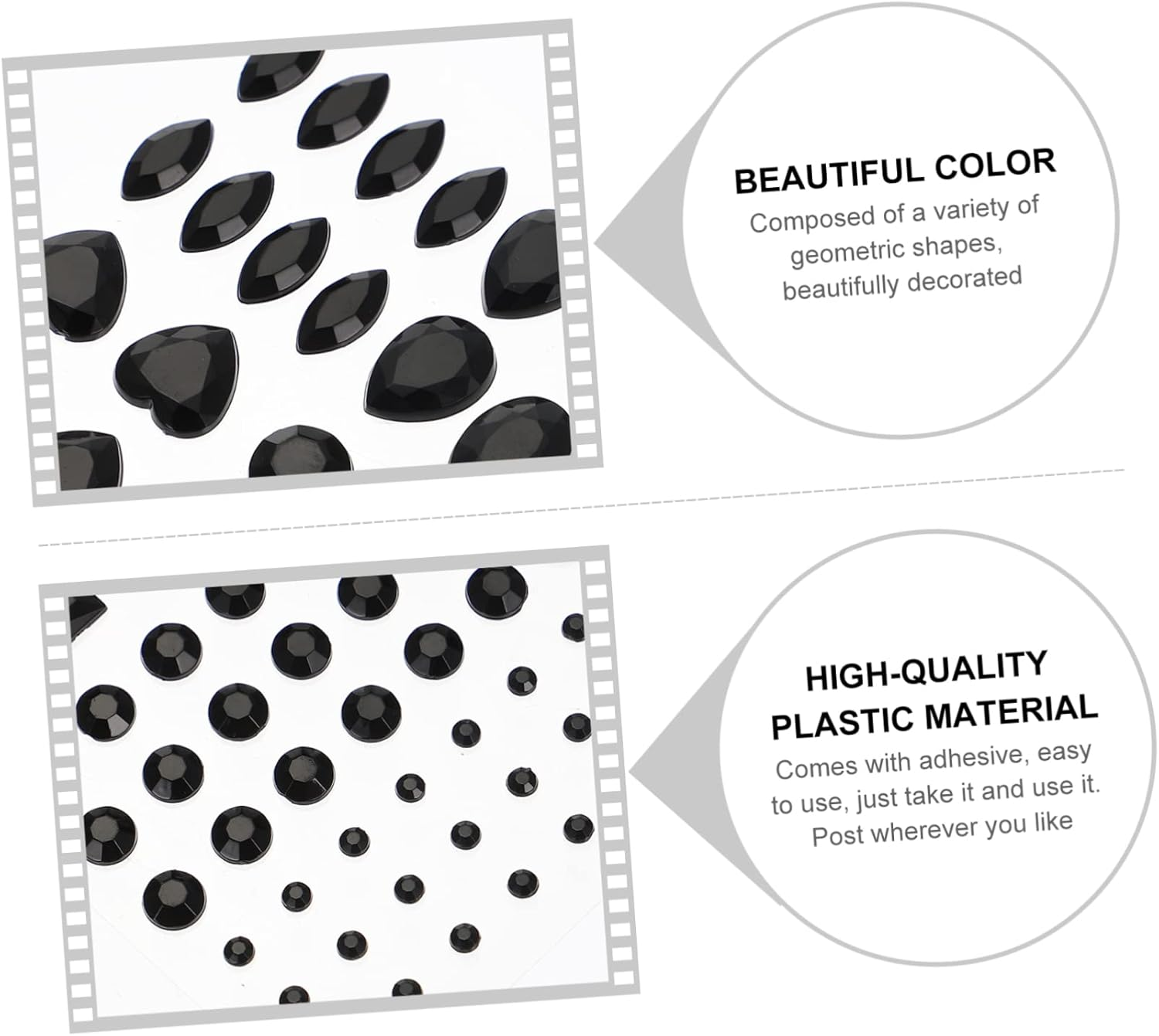 ABOOFAN 6 Sheets Rhinestone Acrylic Stickers for DIY Crafts Black Shiny Decorative Adhesive 3D Stickers for Home Decor and Art Projects image number 4