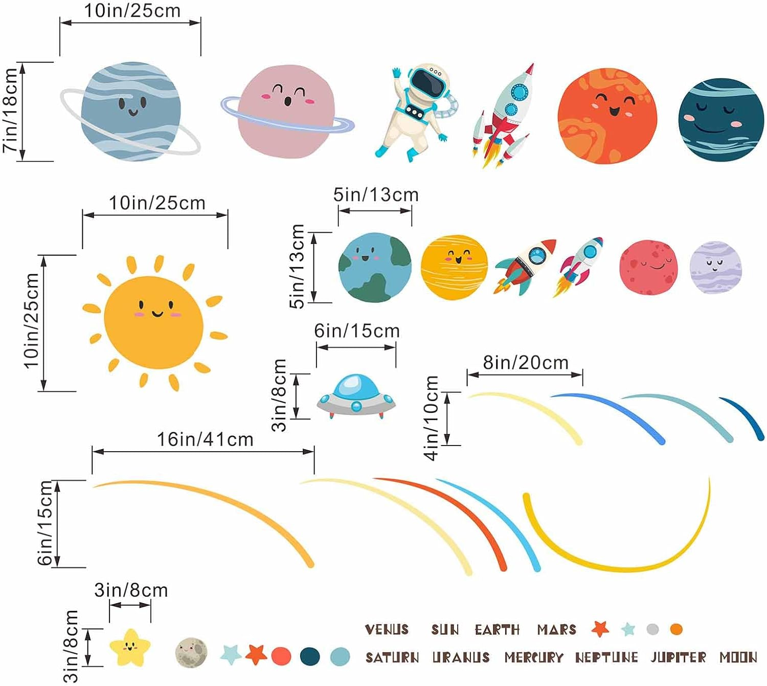 Outer Space Planets Wall Decals - Astronaut Rocket Boys Wall Stickers - Baby Nursery Kids Room Daycare Playroom Wall Decor image number 3
