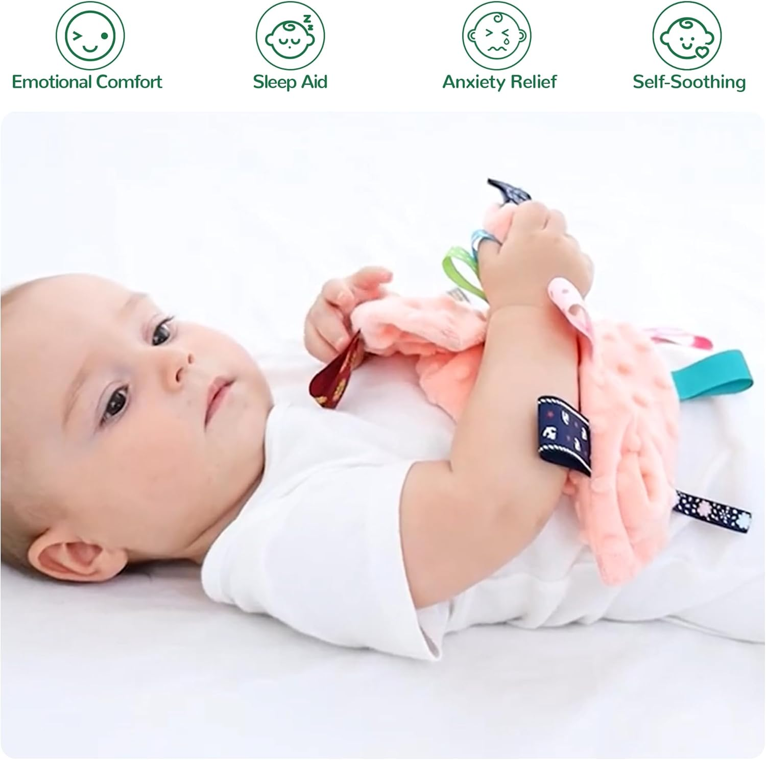 Baby Tags Security Blankets - Baby Soothing Plush Blanket with Colorful Tags, 10"X10" Square Sensory Toys, Lovey for 3 Months+ Babies Boys and Girls (Blue) image number 5