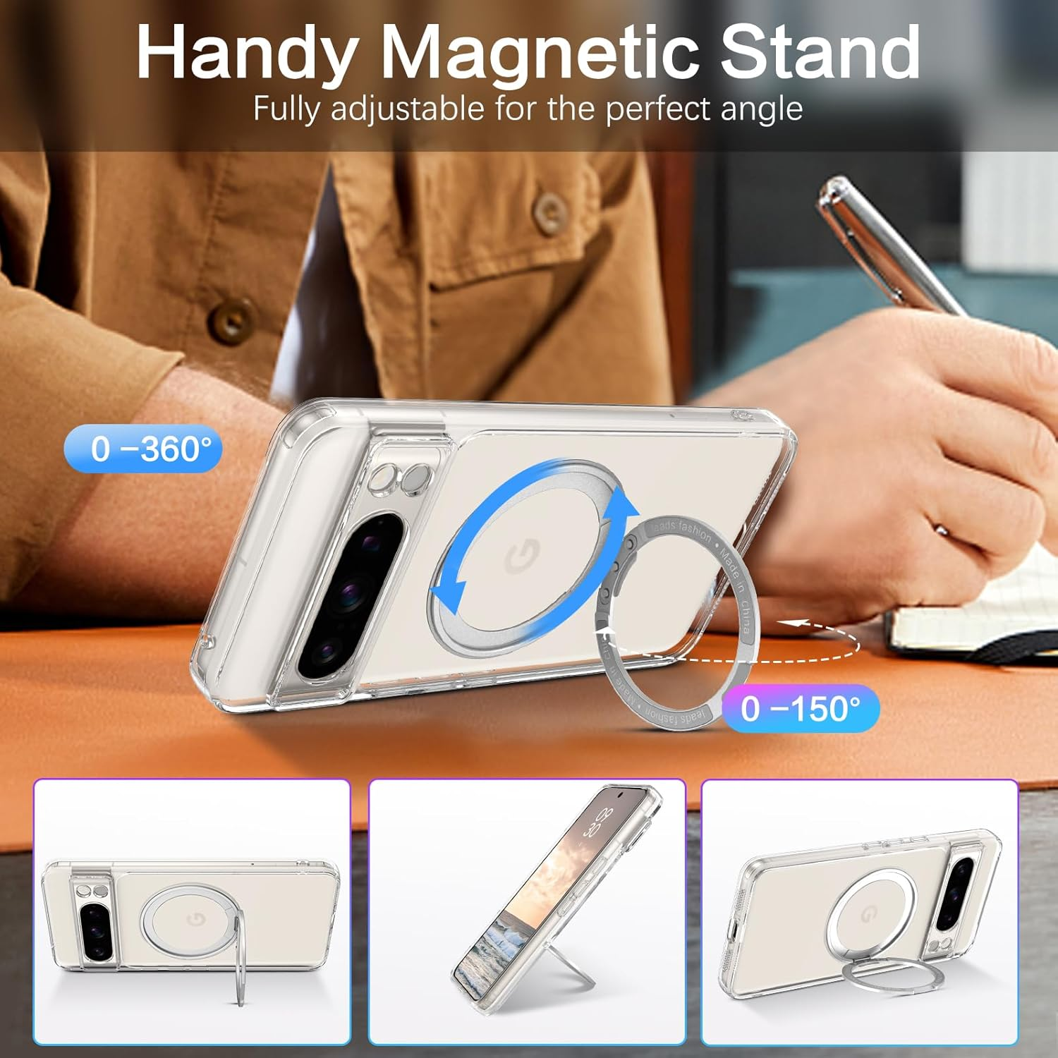 BENTOBEN Google Pixel 8 Pro Case, Magnetic Slim Phone Cases with Ring Holder [Compatible with Magsafe] 360&deg; Rotatable Stand,Shockproof Drop Safe Full Body Protective Cover for Google Pixel 8 Pro,Clear image number 1