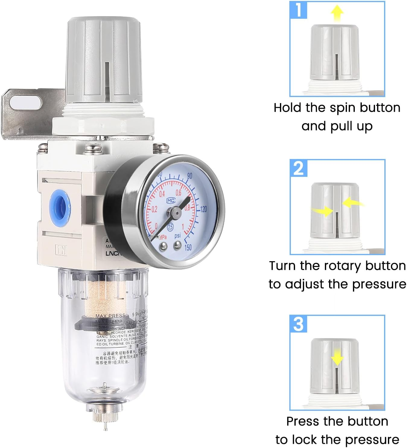 ZHONG an 1/4 Inch NPT Air Filter Pressure Regulator, Water Separator Compressed Air Pressure Regulator for Compressor image number 1