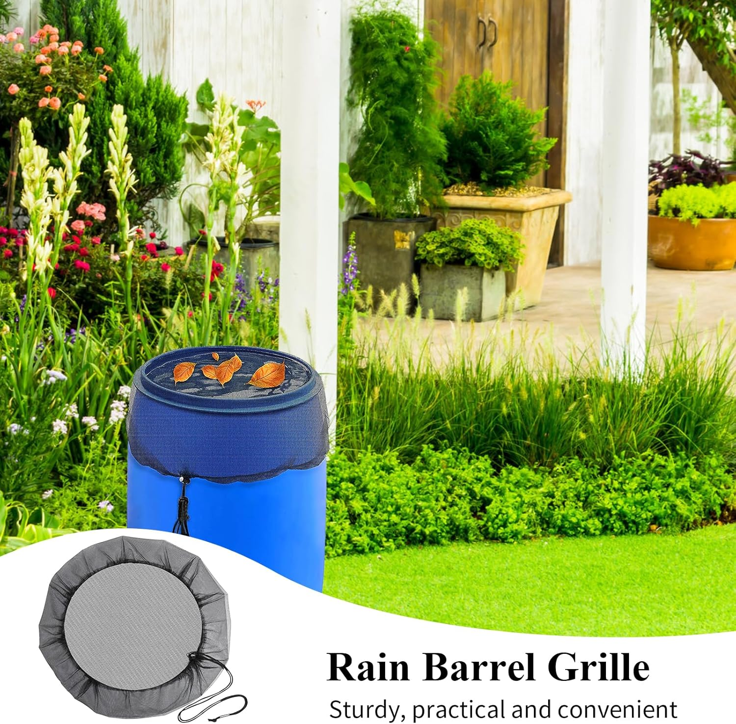 Mesh Cover for Rain Barrels 2 Pieces Barrel Mesh Lid, Screen Water Bucket Covers, Barrel Screen with Adjustable Drawstring, for Keep Fallen Leaves, Debris and Mosquitoes for Outdoor image number 5