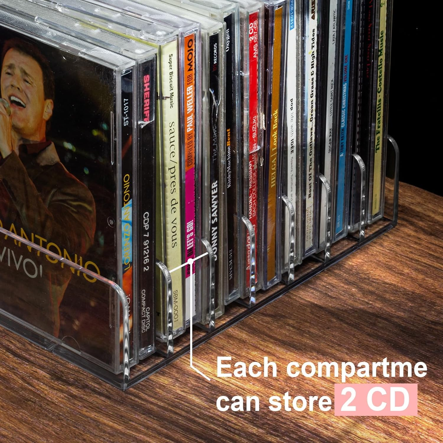 Vowcarol CD Holder 2 Pack, Clear Acrylic CD Organizers, CD Display Rack Holds up to 14 Standard CD Cases for Media Shelf Storage and Organization image number 4