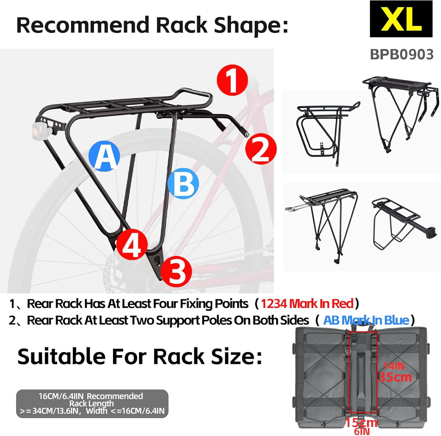 Rhinowalk Bike Pannier Bag 50L Double Pannier Bags Saddle Bags for Rear Rack Bicycles with Carrying Handle Professional Cycling Accessories-Black image number 2