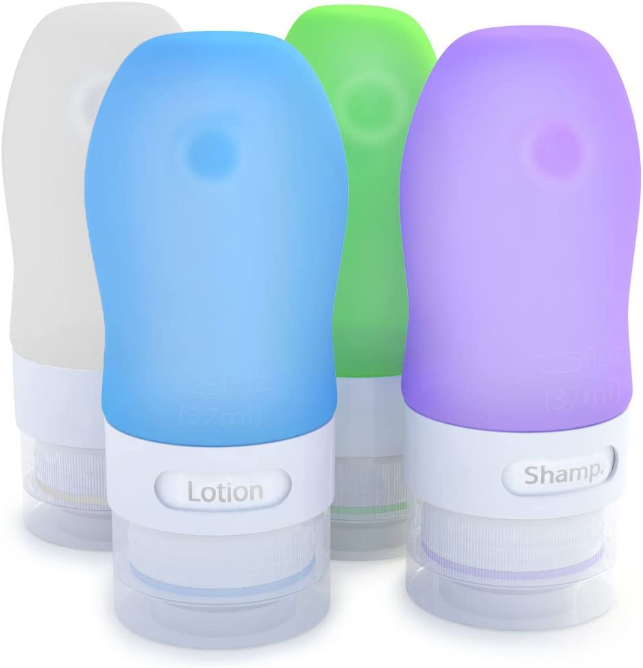 Dot&Dot Leak Proof Travel Bottles for Toiletries - TSA Approved Travel Shampoo Bottles - 3Oz Travel Shampoo and Conditioner Bottles - Travel Size Toiletries - 3 Oz Silicone Travel Bottles with Labels,