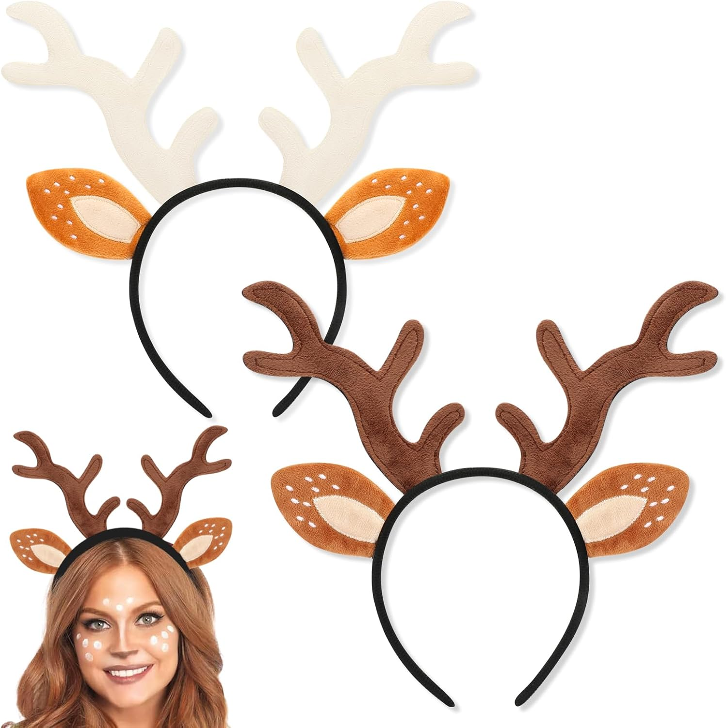 2 Pack Reindeer Headbands for Adults Kids,Christmas Headwear Reindeer Ears Headband Christmas Head Boppers,Hair Accessories for Christmas Supplies and Holiday Parties Favors