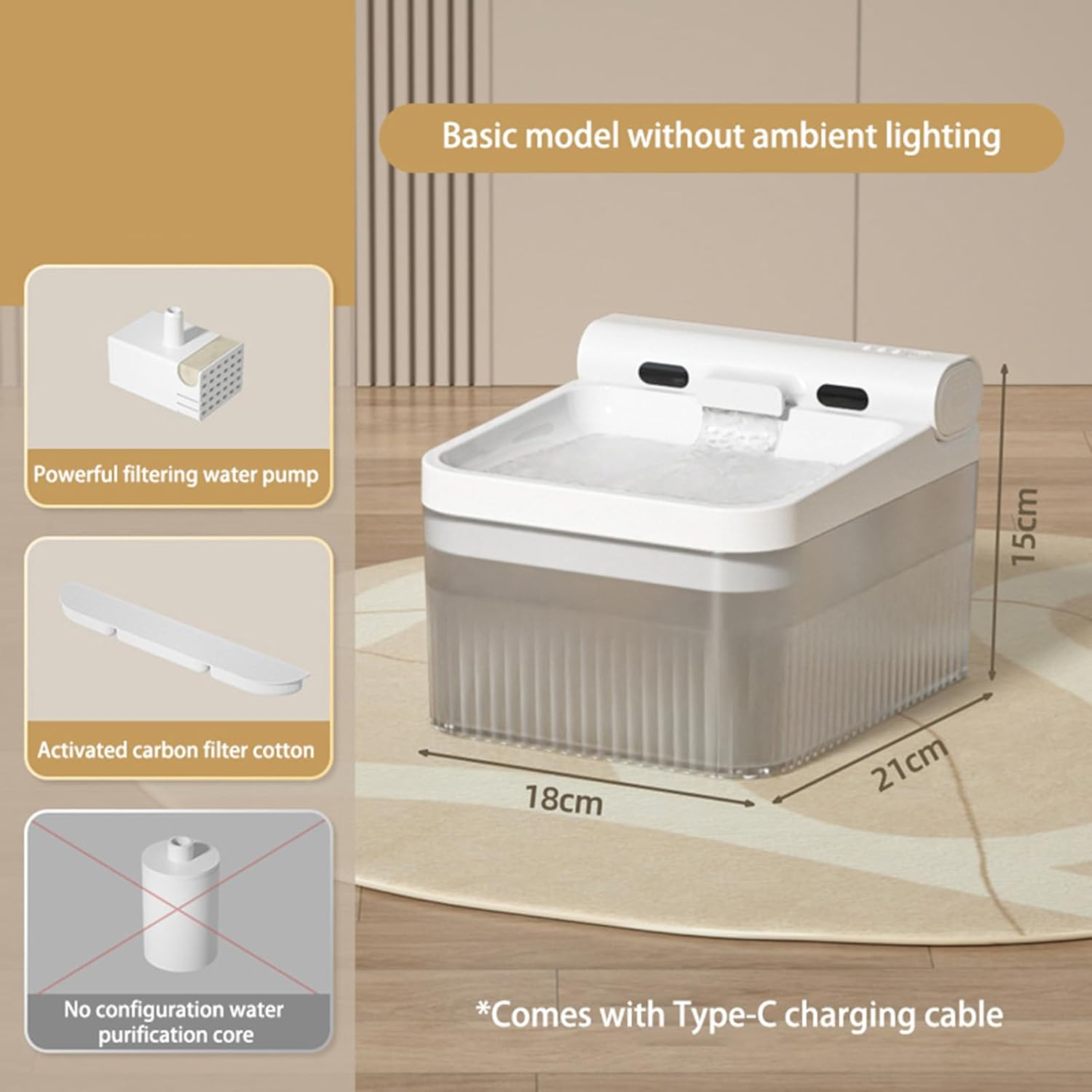 Namolit Wireless Cat Water Fountain Battery Operated 4L for Pets Dog Cat Water Dispenser Filter Chip Water Purification Core Grey Basic Sensor Model image number 4