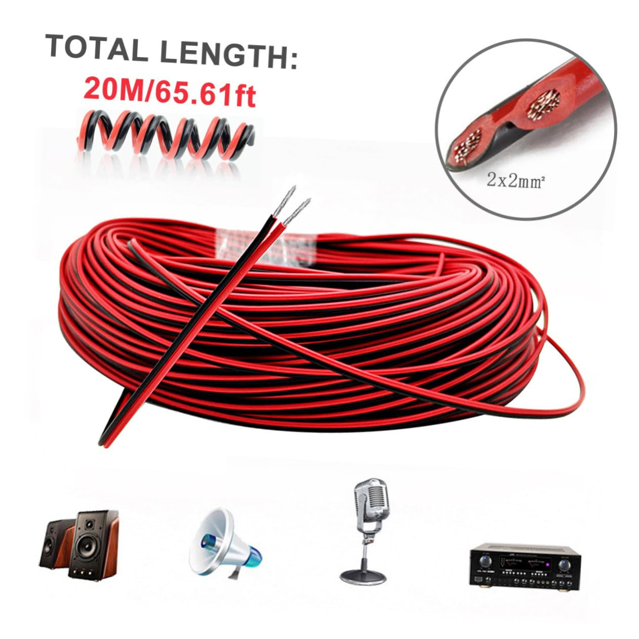 Kisangel Copper Wire Audio Cable Speaker Cord Tinned 0.2Mm&sup2; 20M Length Flexible Loudspeaker Wire for Home Theater and Hifi Systems, Red Insulated image number 5