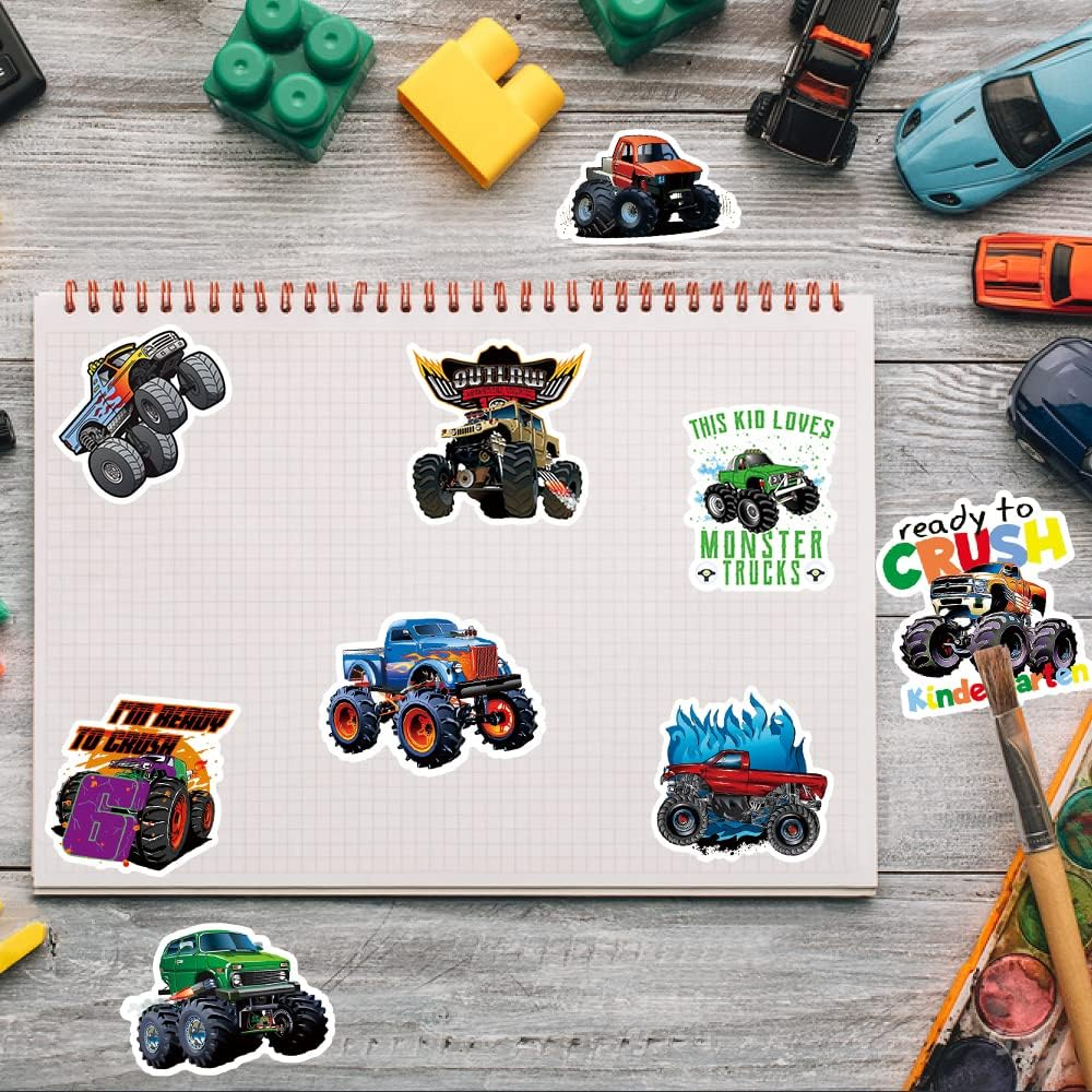 100PCS Monster Truck Stickers, Truck Car Stickers for Kids, Truck Stickers Waterproof for Water Bottles Skateboard Laptop Monster Truck Party Favors for Girls Boys