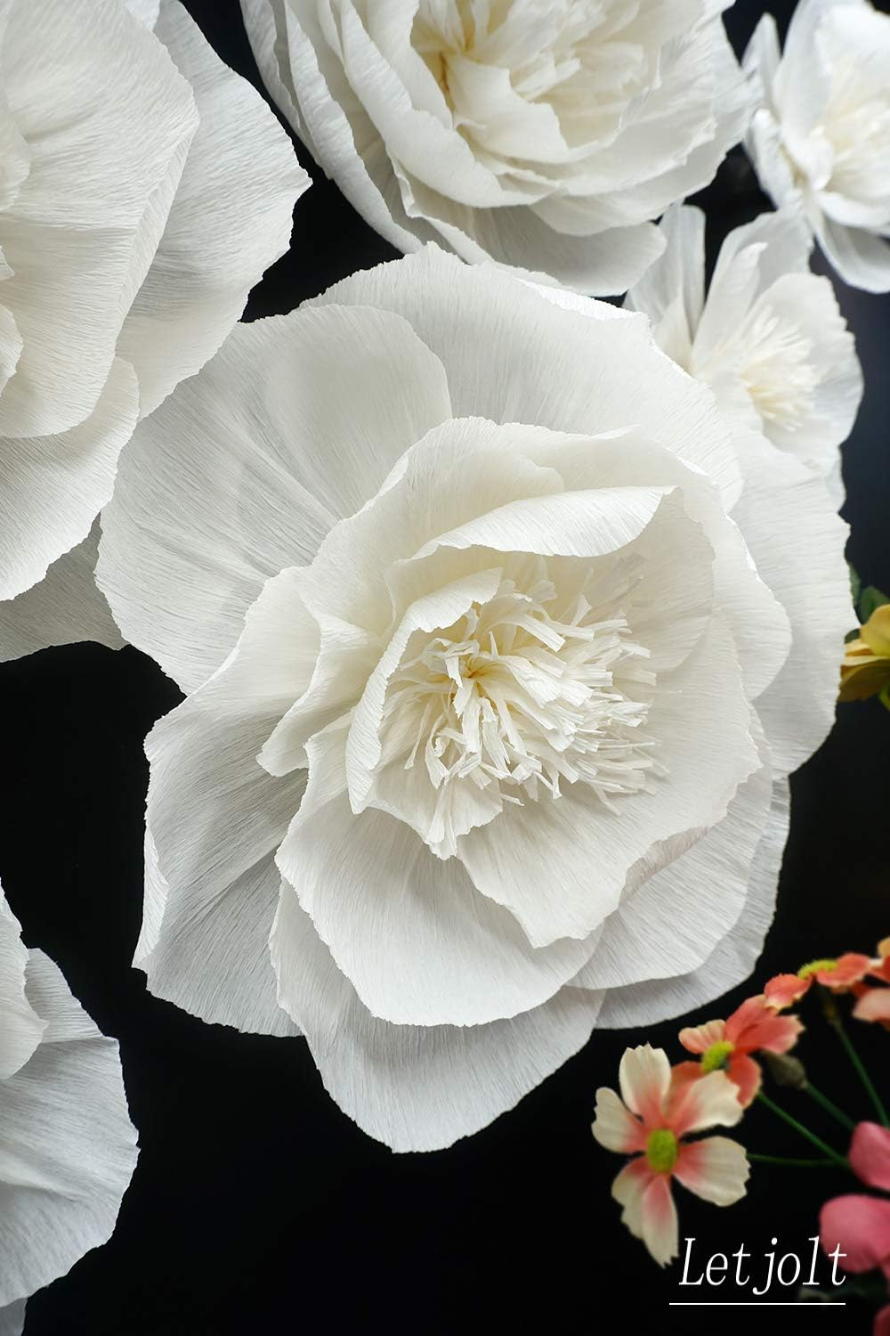 Giant Paper Flower Decorations for Wall White Paper Flower for Wall Ivory Crepe Paper Flower for Wedding Bouquets Thanksgiving Decorations Baby Shower Decorations Nursery Wall Halloween Decor(Set 6) - Black image number 3