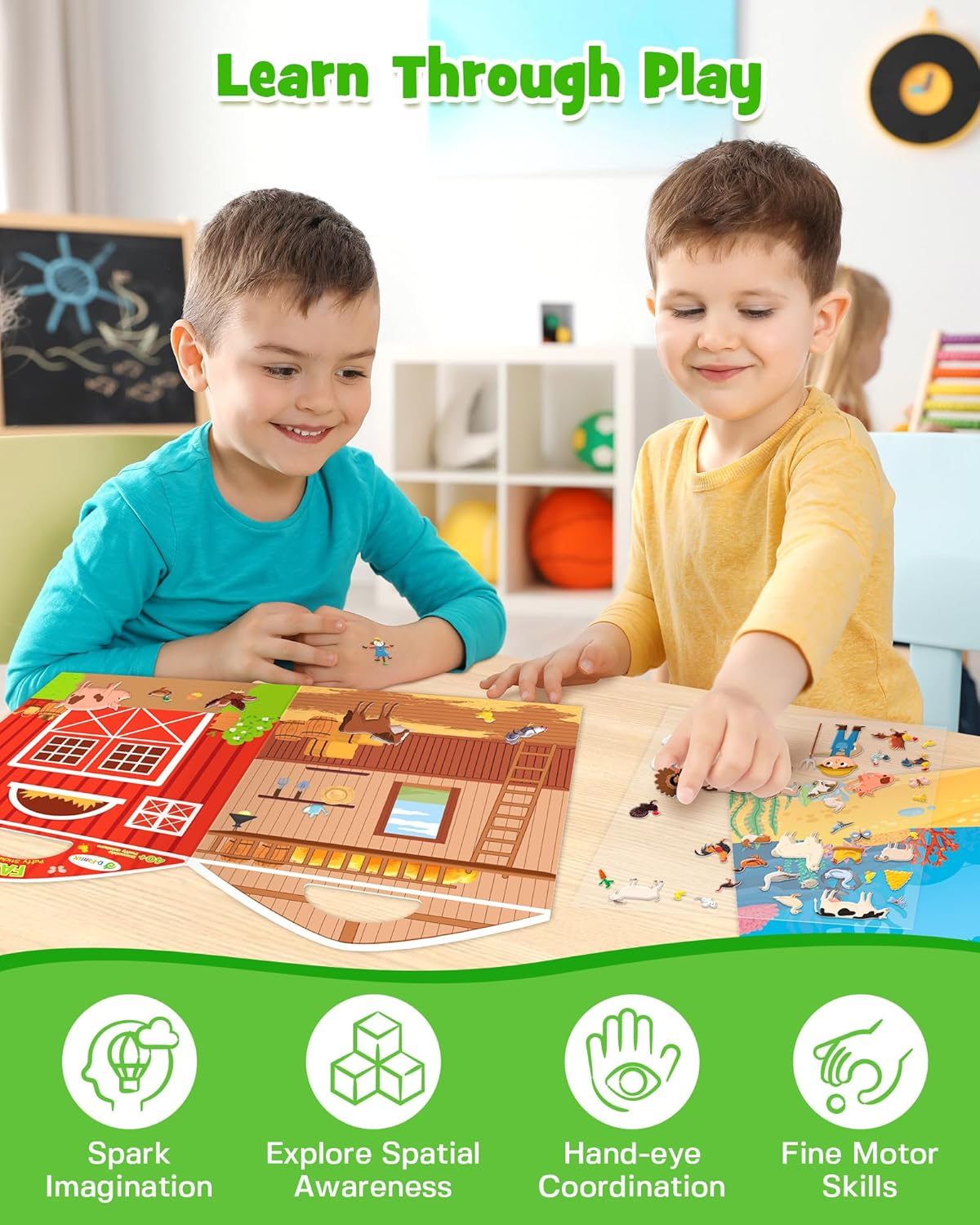 D-Fantix 3D Puffy Stickers for Kids Ages 4-8, Reusable Sticker Books for Toddlers 2-4 Years, Farm Dinosaur Ocean Safari, Car Road Trip Activities, Airplane Travel Toys, Birthday Gifts for Boys Girls image number 2