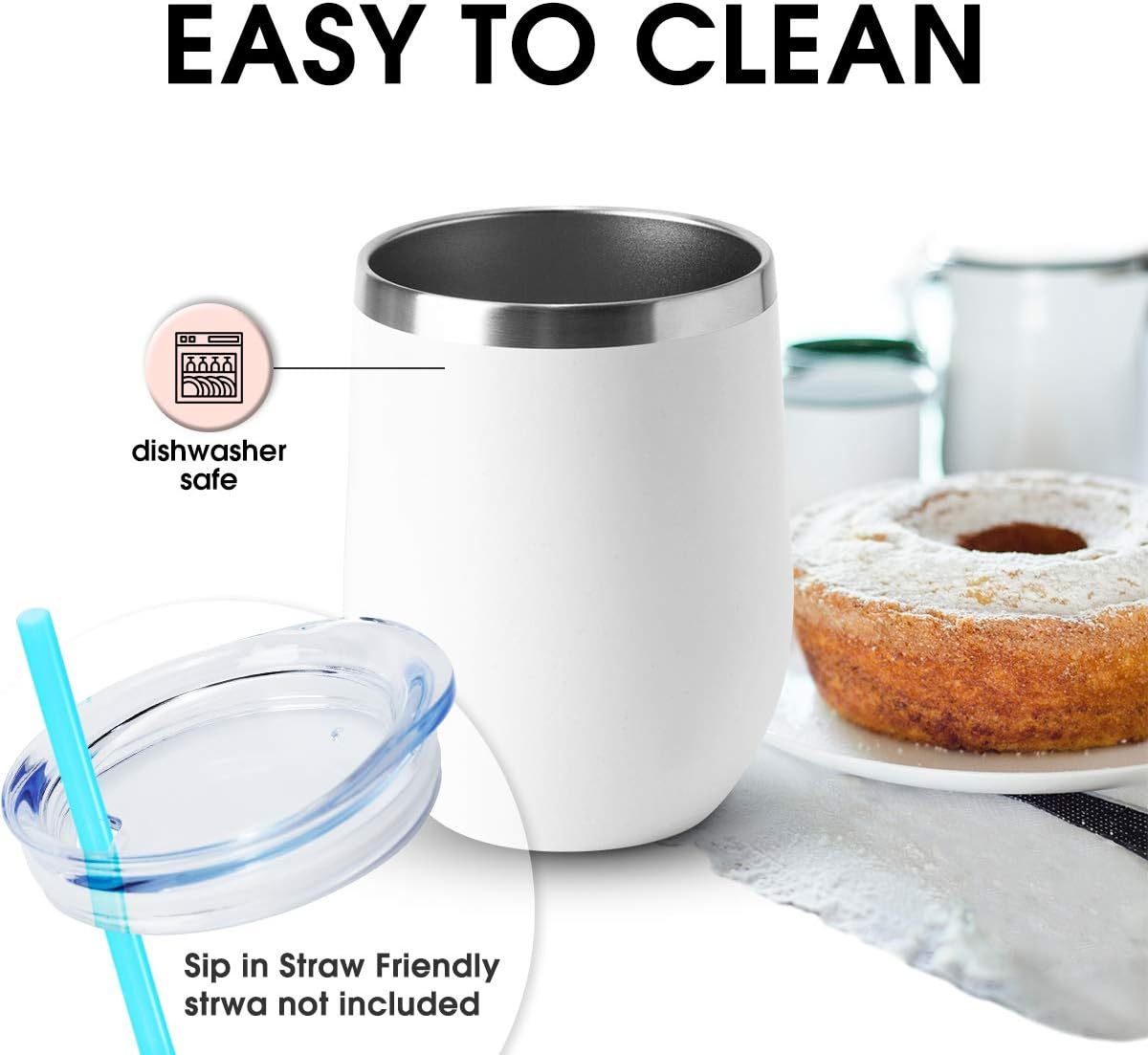 HASLE OUTFITTERS 12Oz Wine Tumbler with Lid Stemless Wine Glasses Double Wall Vacuum Travel Mugs Stainless Steel Coffee Cup for Cold & Hot Drinks Wine Coffee Cocktails Beer 12 Pack White image number 7