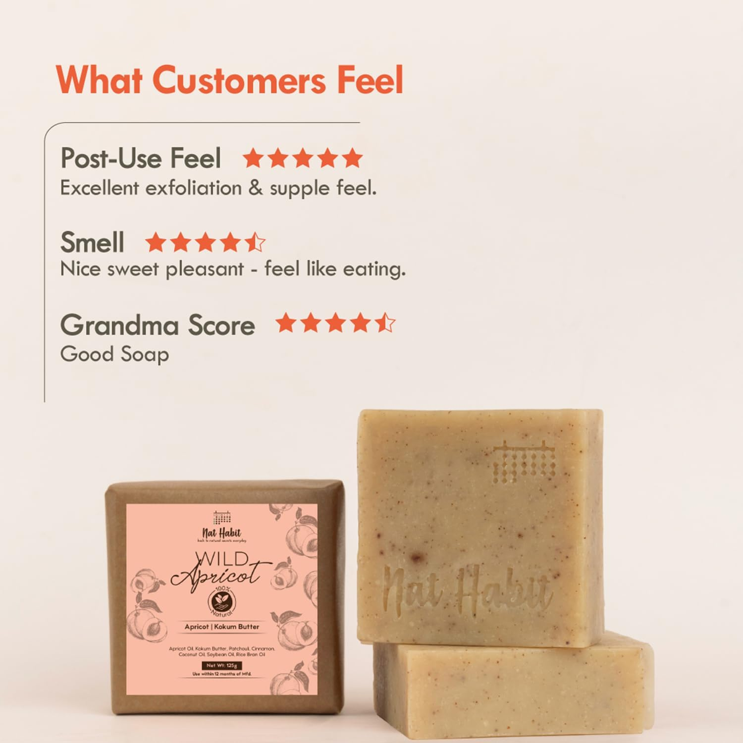 Nat Habit Wild Apricot Bath Soap Enriched with Vitamins C, Made with Cold Processed for Skin Brightening,Cleansing & Removing Taning (Pack of 2 X 125 Gm) image number 1