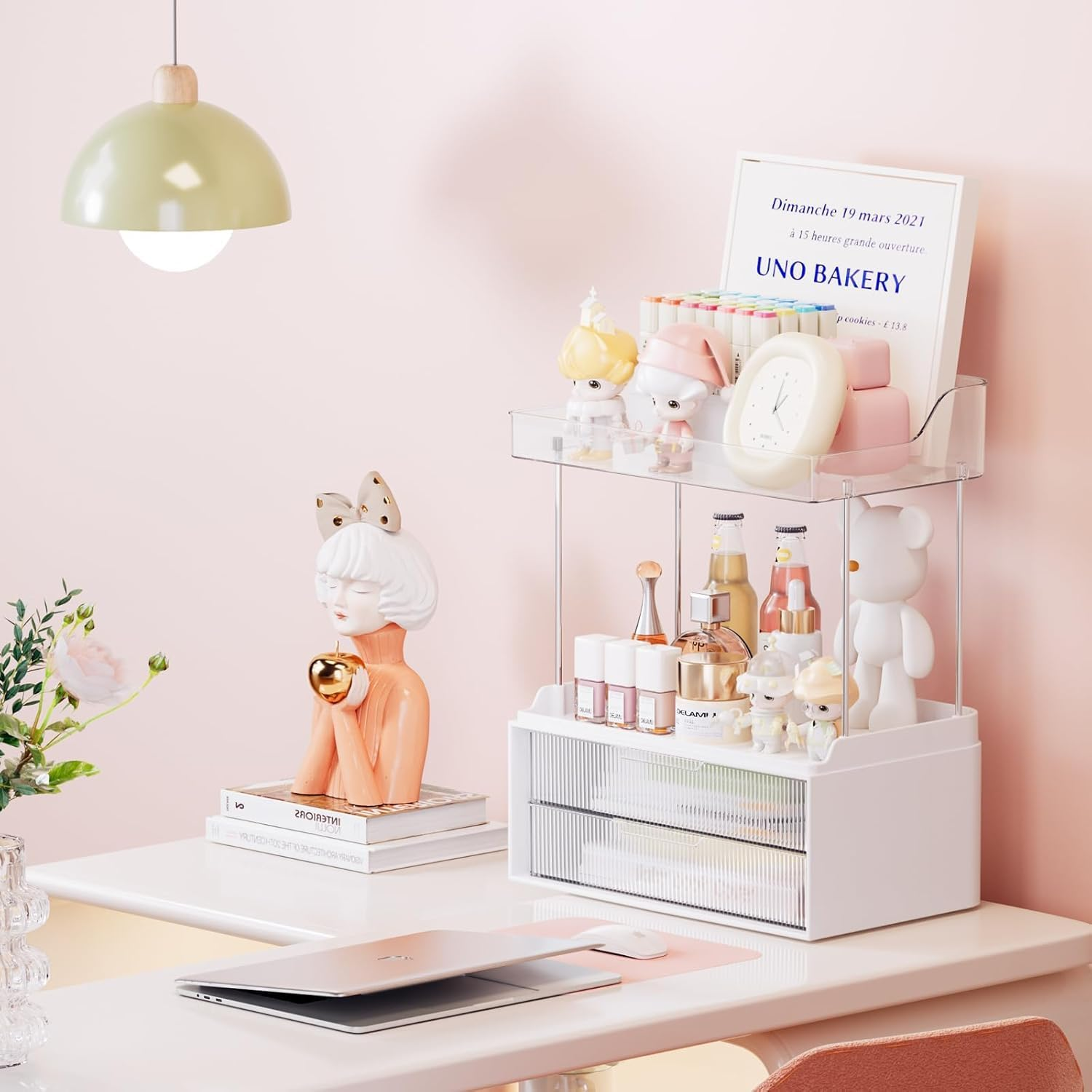 Bathroom Counter Organizer, 2 Tier 2 Drawer Makeup Countertop, Versatile Perfume Organizer, Makeup Organiser Storage, Large Skincare Organizers, Ideal for Bathroom Storage, Vanity, Perfume (Clear) - Clear image number 3