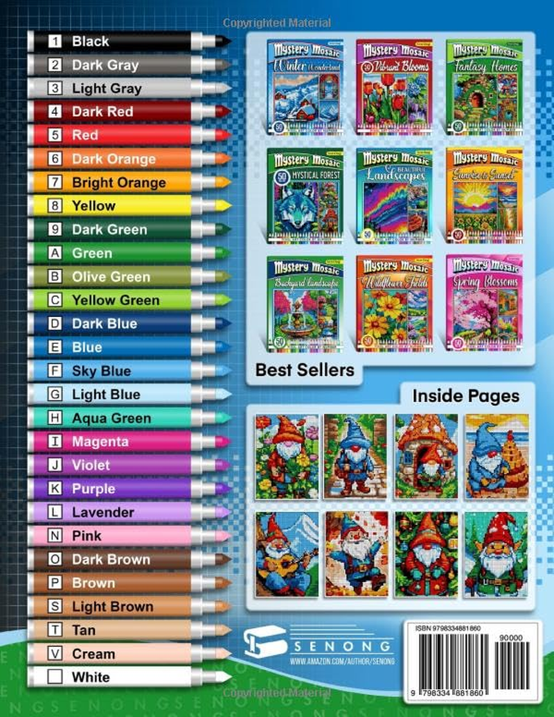 Whimsical Gnome Mystery Mosaics Color by Number: 30 Pixel Art Adventures of Cheerful Gnomes image number 1