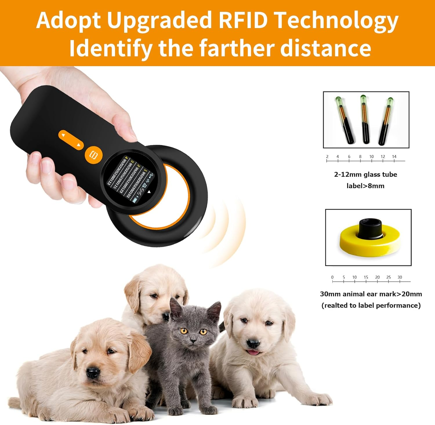 Symcode RFID EMID Animal Handheld Reader - Pet ID Scanner, Rechargeable Animal Chip Scanner, FDX-B(ISO 11784/11785) ID64 RFID Reader