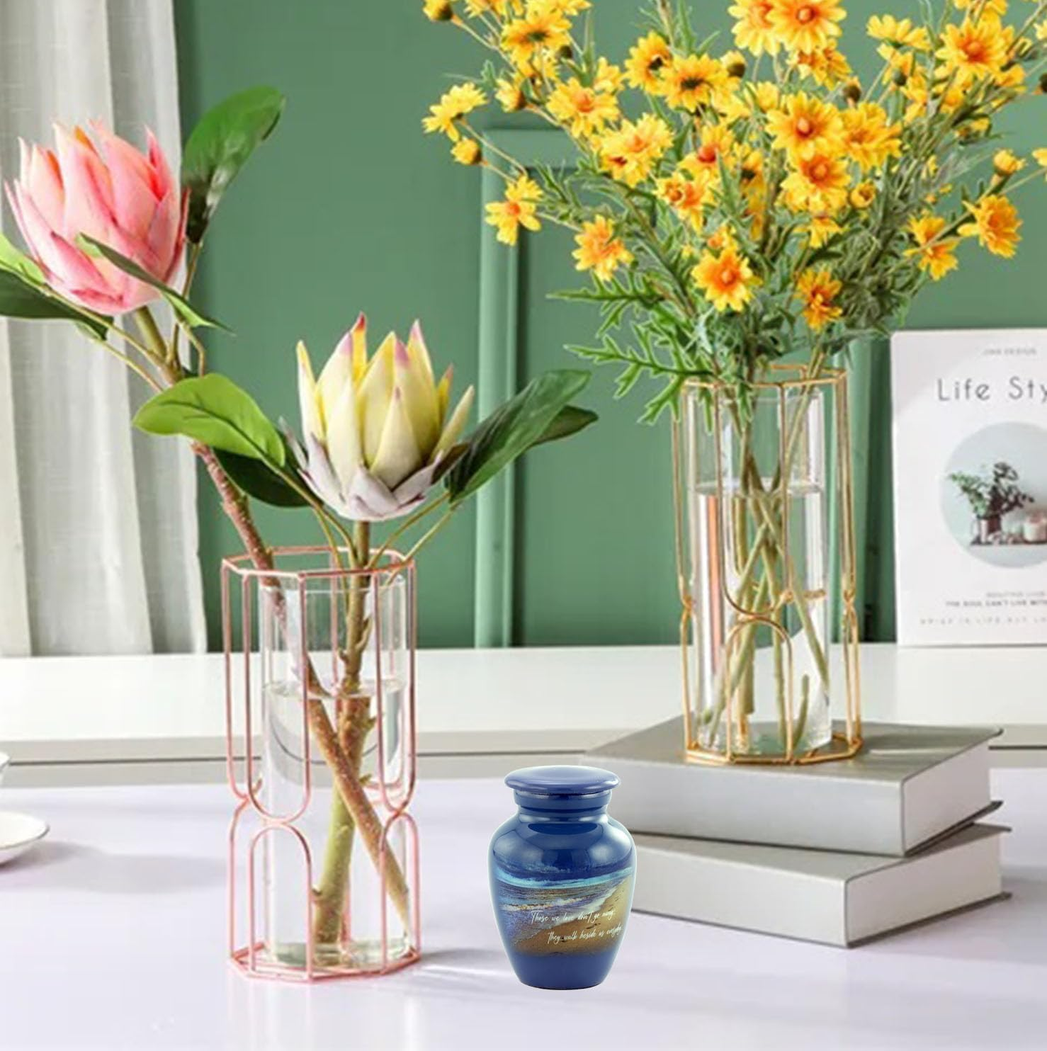 Footprints Keepsake Urn, Footprints Token Urn for Ashes, Hand Painted Minature Beach Urn, Handmade Beach Mini Urn with Velvet Case & Bag (Keepsake) image number 5