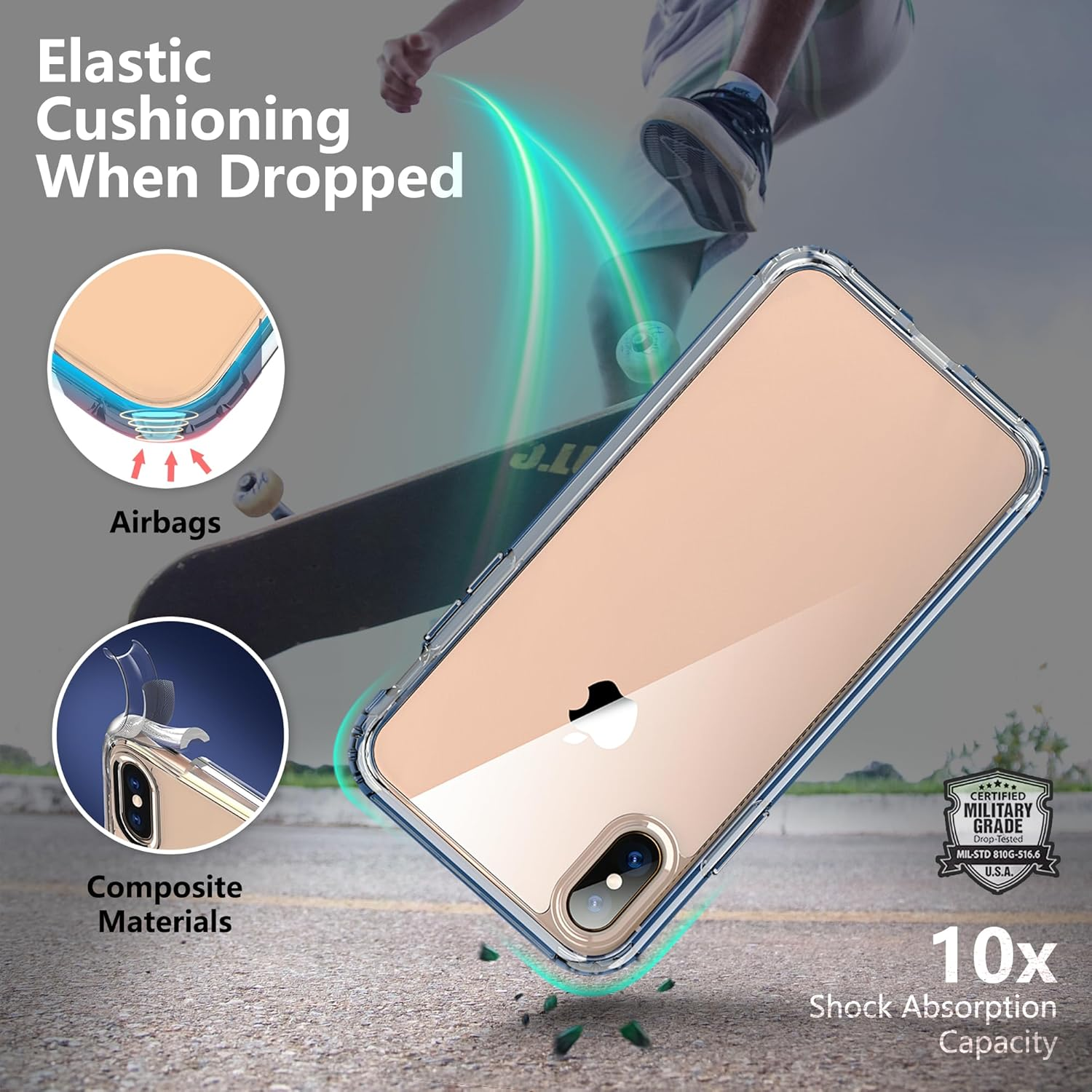 ONES for Iphone X/Xs Case Clear Slim [Shockproof Airbags] [Camera & Screen Protect] [Anti Yellow], PC + TPU Bumper Hybrid Protective Thin Hard Cover for Iphone 10 / 10S 5.8 Inch, Transparent image number 7