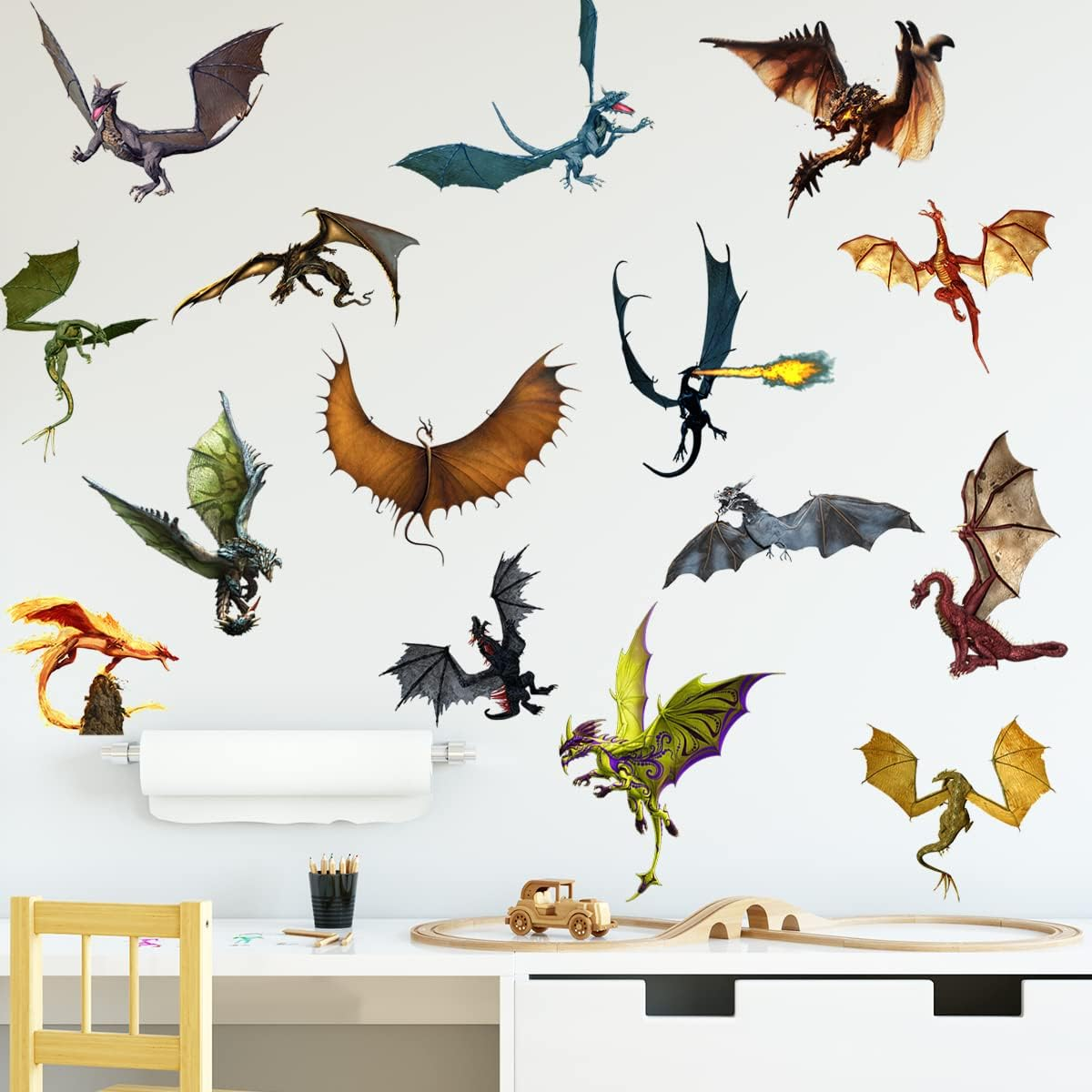 WOYINIS 3D Fantasy Dragon Wall Decal Peel & Stick Dragon Flying Wall Stickers Removable Vinyl Wall Art Decor for Kids Living Room Classroom Nursery Decoration image number 3