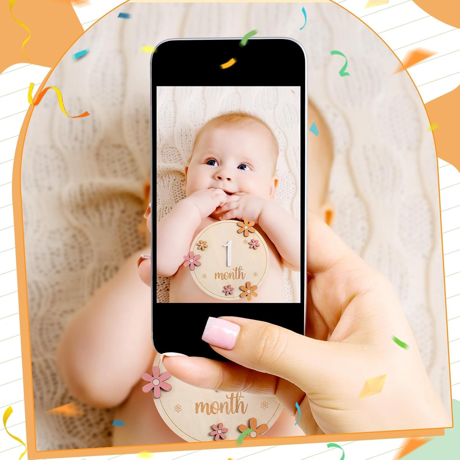 Baby Monthly Milestone Cards with 11 Interchangeable Number Set of 12 for Baby Growth Recording Daisy Wooden Bohemian Milestone Blocks Baby Months Signs Baby Boy Baby Girl Photo Props (Lovely) image number 6