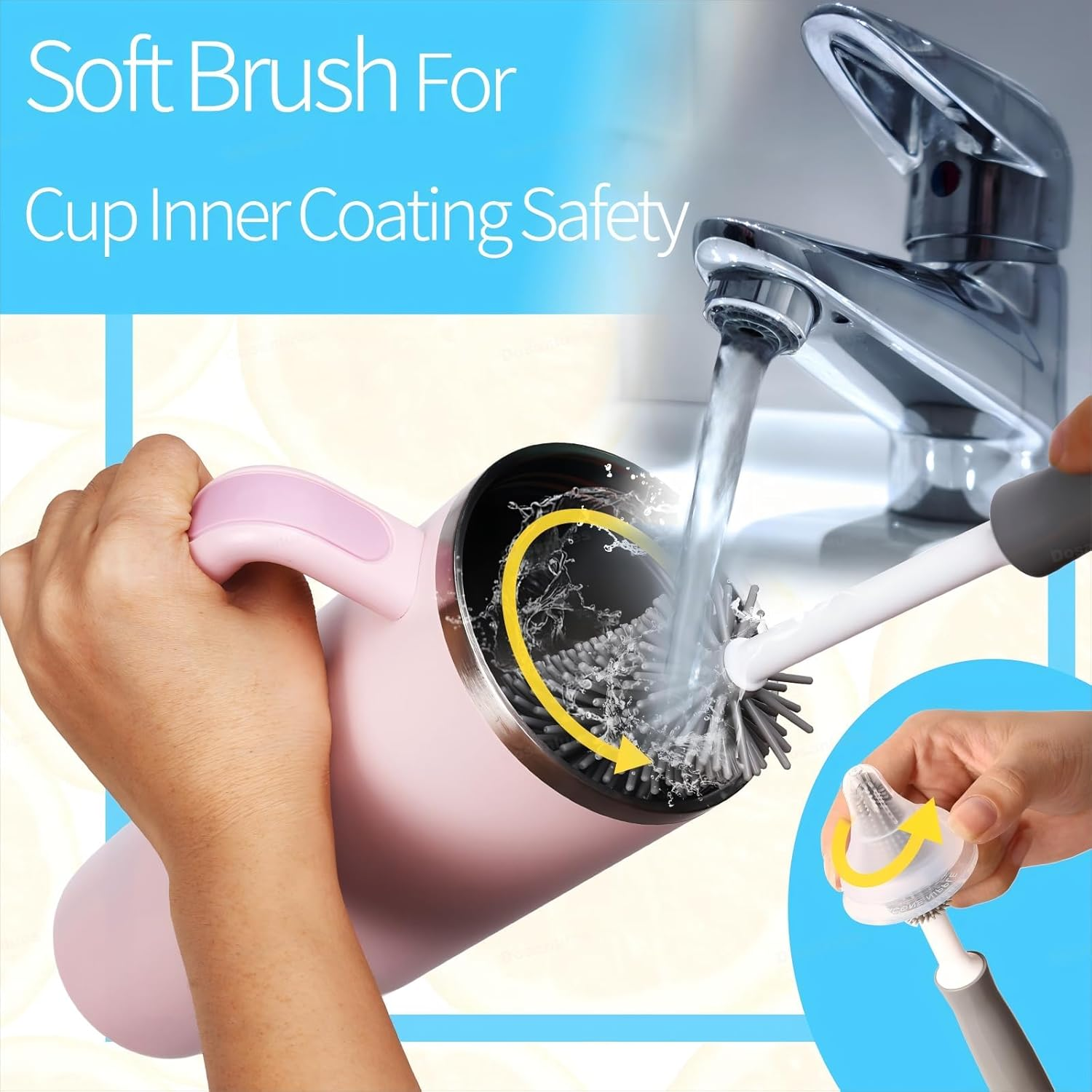 8Pcs Water Bottle Cleaning Brush Set,Multipurpose Brush Cleaner Kit with Long Nylon Straw Brush 4 in 1 Bottle Gap Cleaner and Long Handle Silicone Cup Cleaners image number 5