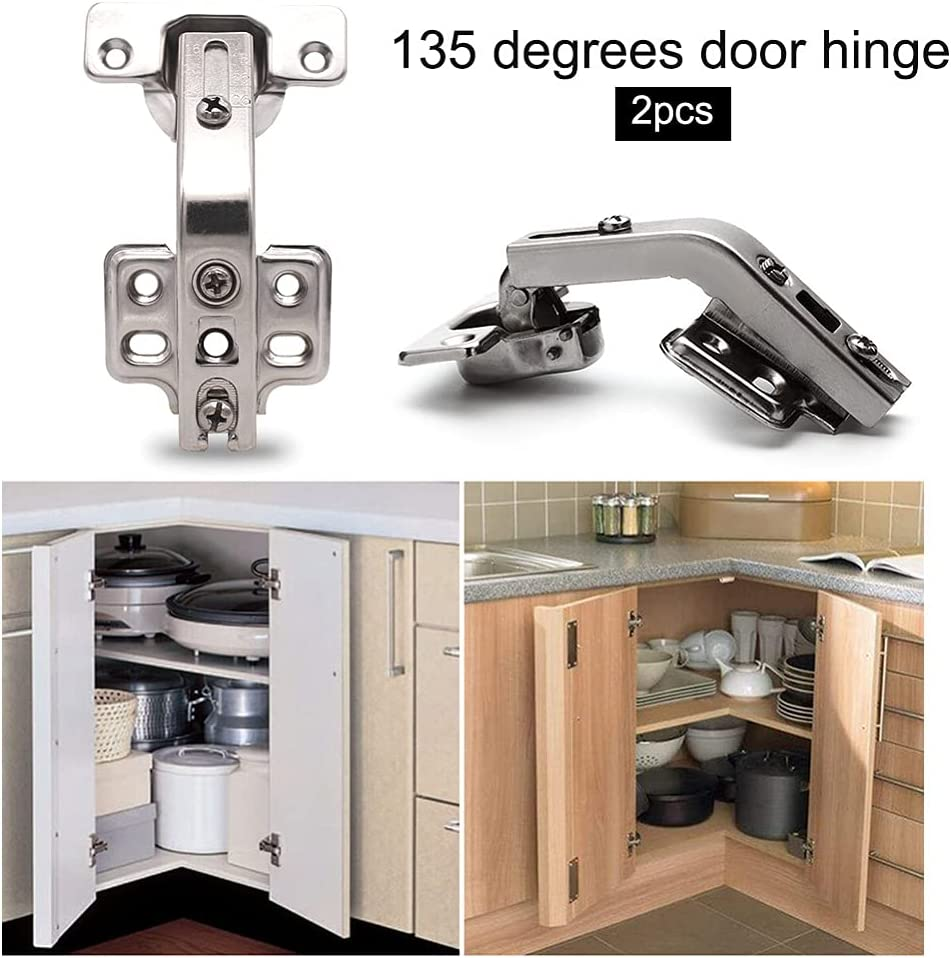 2 Pieces 135 Degree Corner Cabinet Door Hinge Kitchen Bathroom Cabinet Hinge image number 3