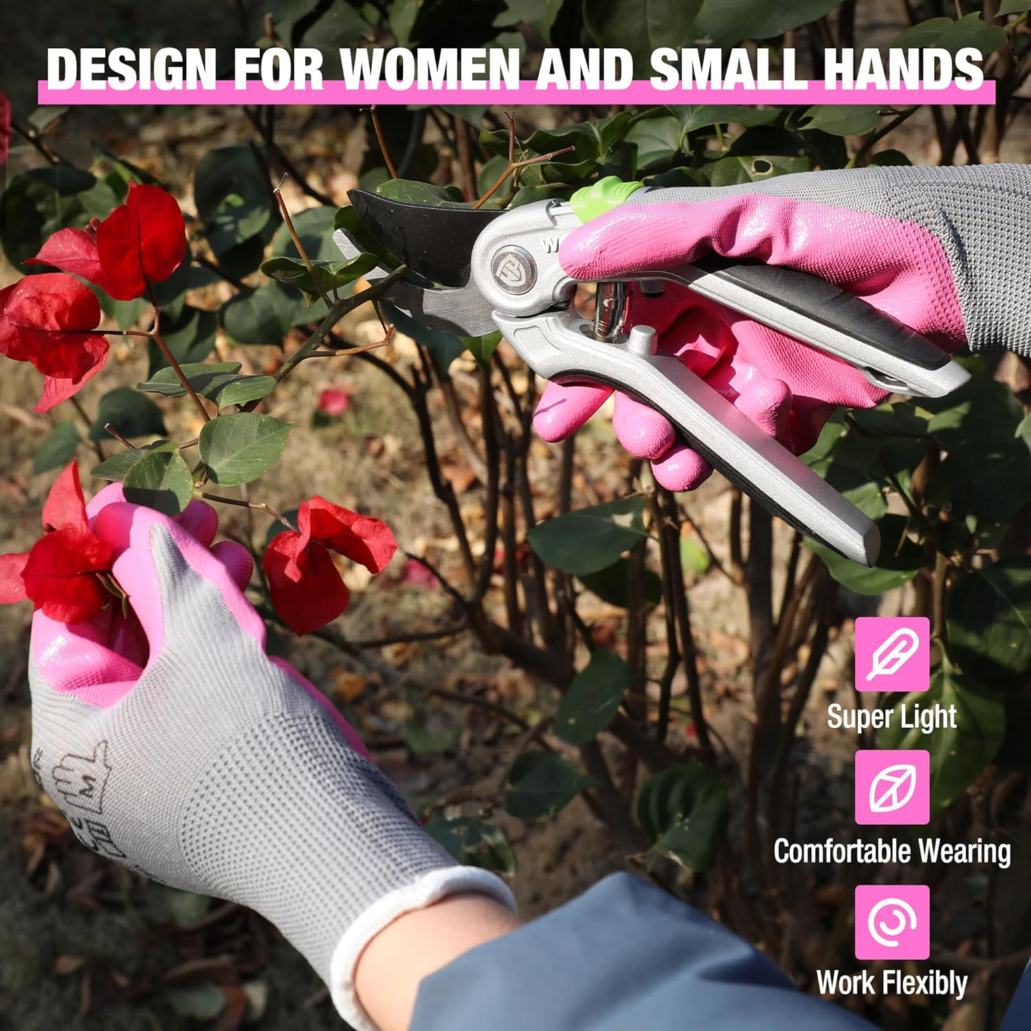 HAUSHOF 6 Pairs Garden Gloves for Women, Nitrile Coated Working Gloves, for Gardening, Restoration Work, Medium, Pink & Green, M image number 6