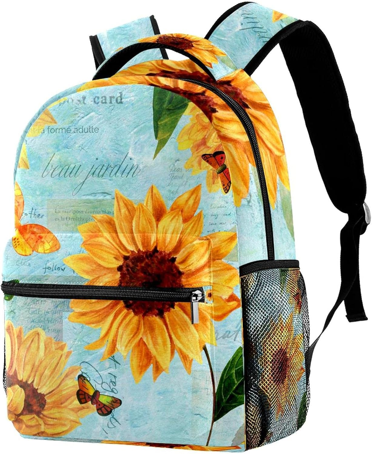 Vintage Style Watercolor Sunflowers and Butterflies Backpack Students Shoulder Bags Travel Bag College School Tote Backpacks image number 5