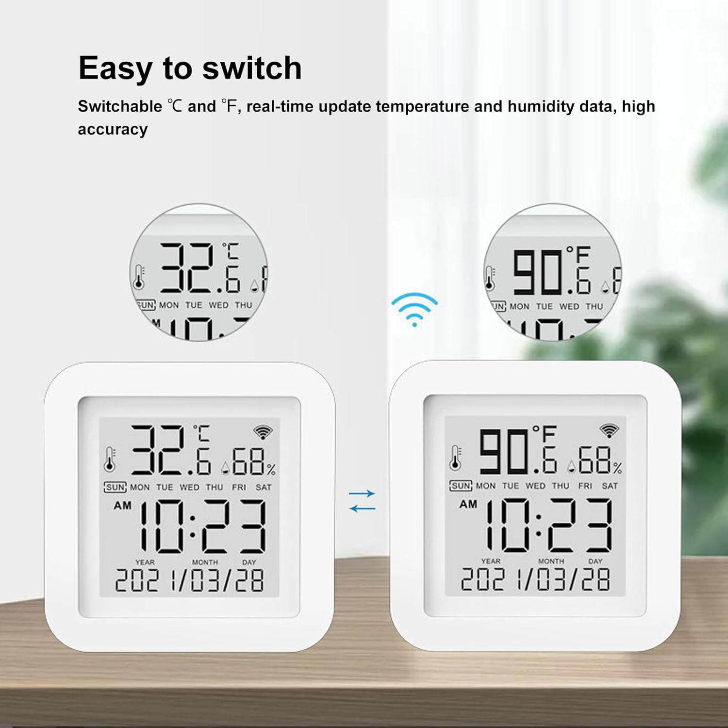 Diyeeni Hygrometer Indoor Humidity, Desktop Digital Thermometer with Temperature and Humidity Monitor, Accurate Gauge Room Thermometer with Clock image number 4