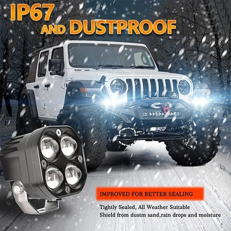LED Light Pods, Offroad Work Lights 50W 6000LM 9V 32V IP67 2 Pcs, Focused Spot Beam Light Bar Spotlight Fog Lights, for Car off Road Boat Truck 4X4 SUV ATV Tractors Excavator Motorcycle Pickup (Clear)