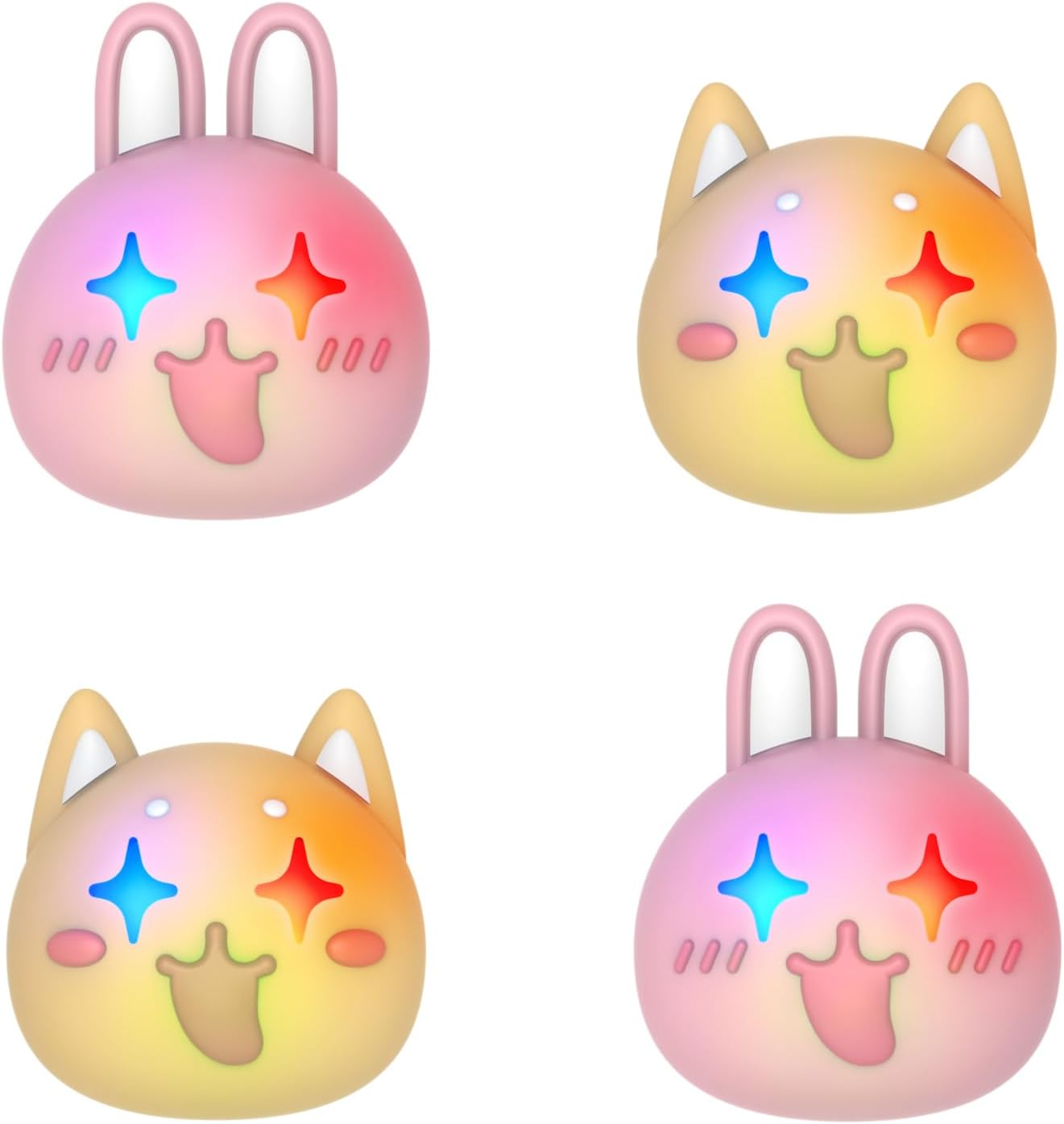 Cute Universal Illuminated LED Thumbstick Grips for Ps5, for Ps4, Joystick Caps for Xbox Series X/S, for Xbox One, Switch Pro Controllers, Joystick Protection - Cheeky Bunny & Puppy image number 1
