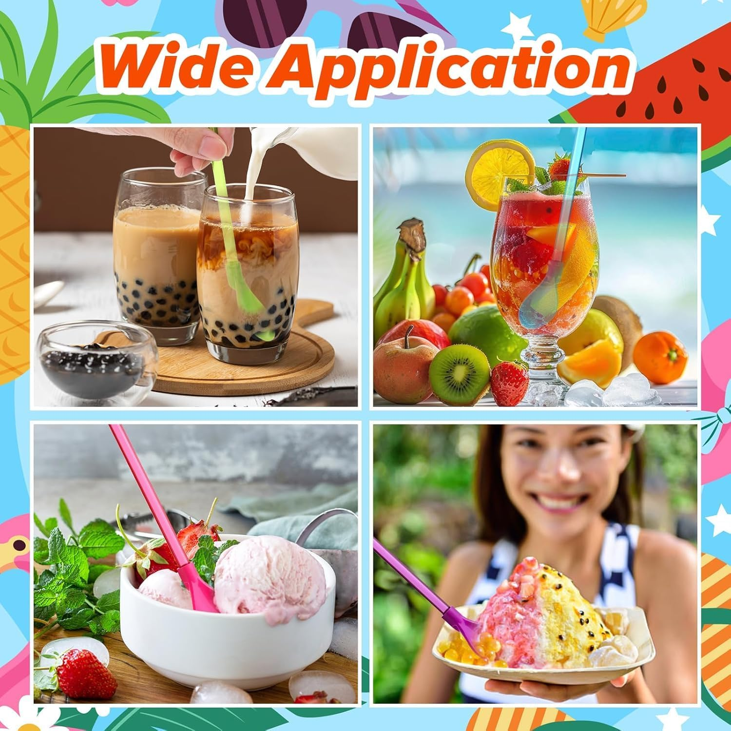 20 Pack Straws Spoons, Reusable Drinking Straw Spoons for Slush, 2-In-1 Straws with Spoon, Long Straw Spoon with Straw Brush for Coffee, Slush, Cocktail (20 Pieces) image number 6