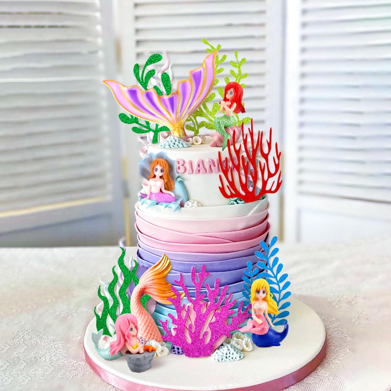 Jevenis Little Mermaid Cake Topper under the Sea Cake Decoration Seashell Cake Toppers Mermaid Tail Cake Topper Mermaid Party Supplies image number 4