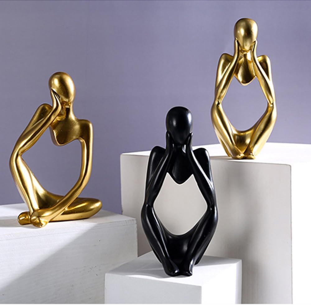 Decorative Thinker Statue, Abstract Art Sculpture, Resin Figurine for Home and Office, Great Gift Ideas Resin Statue Ornaments Collectible Figurines (Gold) - Black image number 7