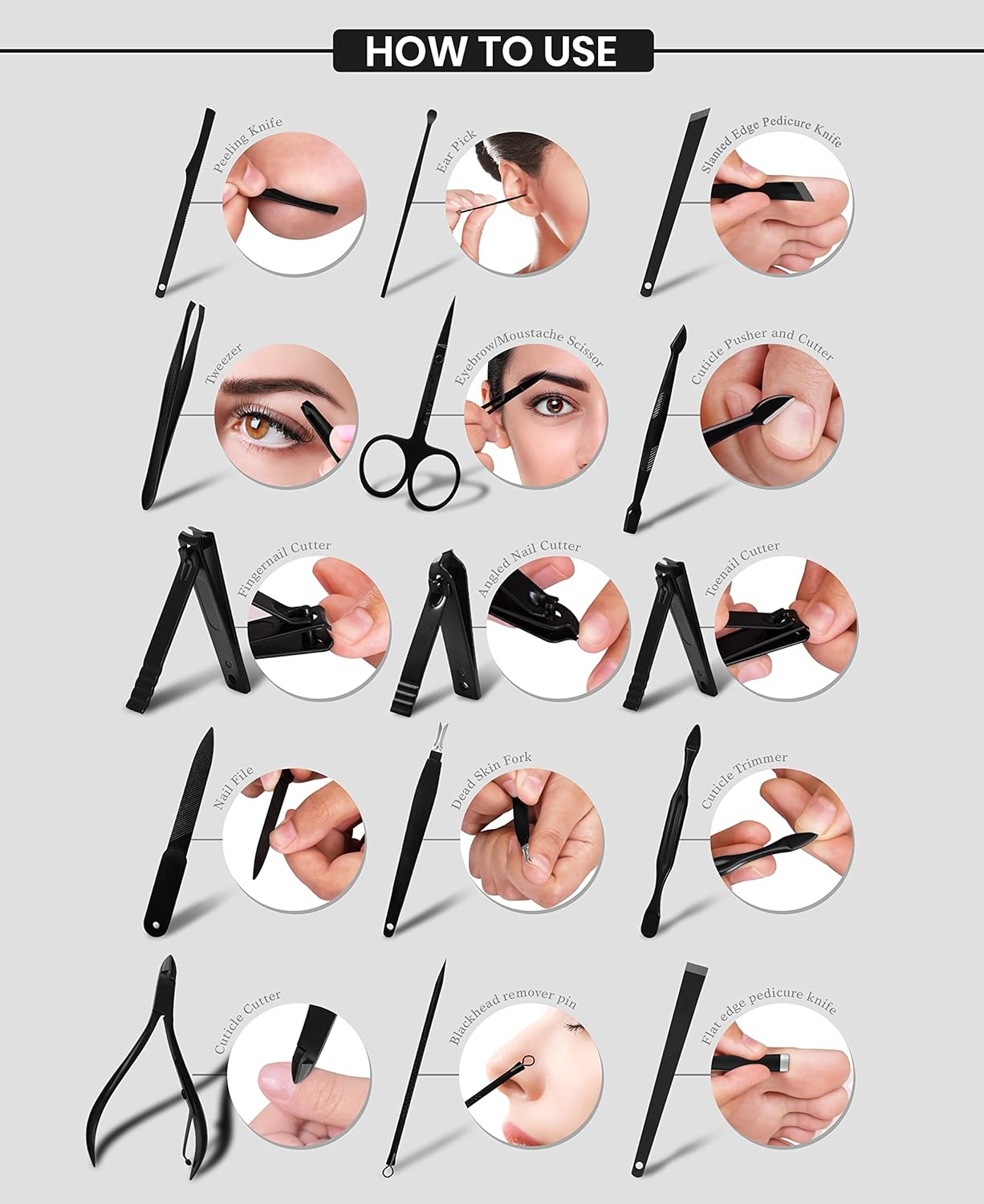 15-Piece Manicure Set for Women Men Nail Clippers Stainless Steel Manicure Kit - Portable Travel Grooming Kit - Facial, Cuticle and Nail Care - by Utopia Care - Purple image number 6