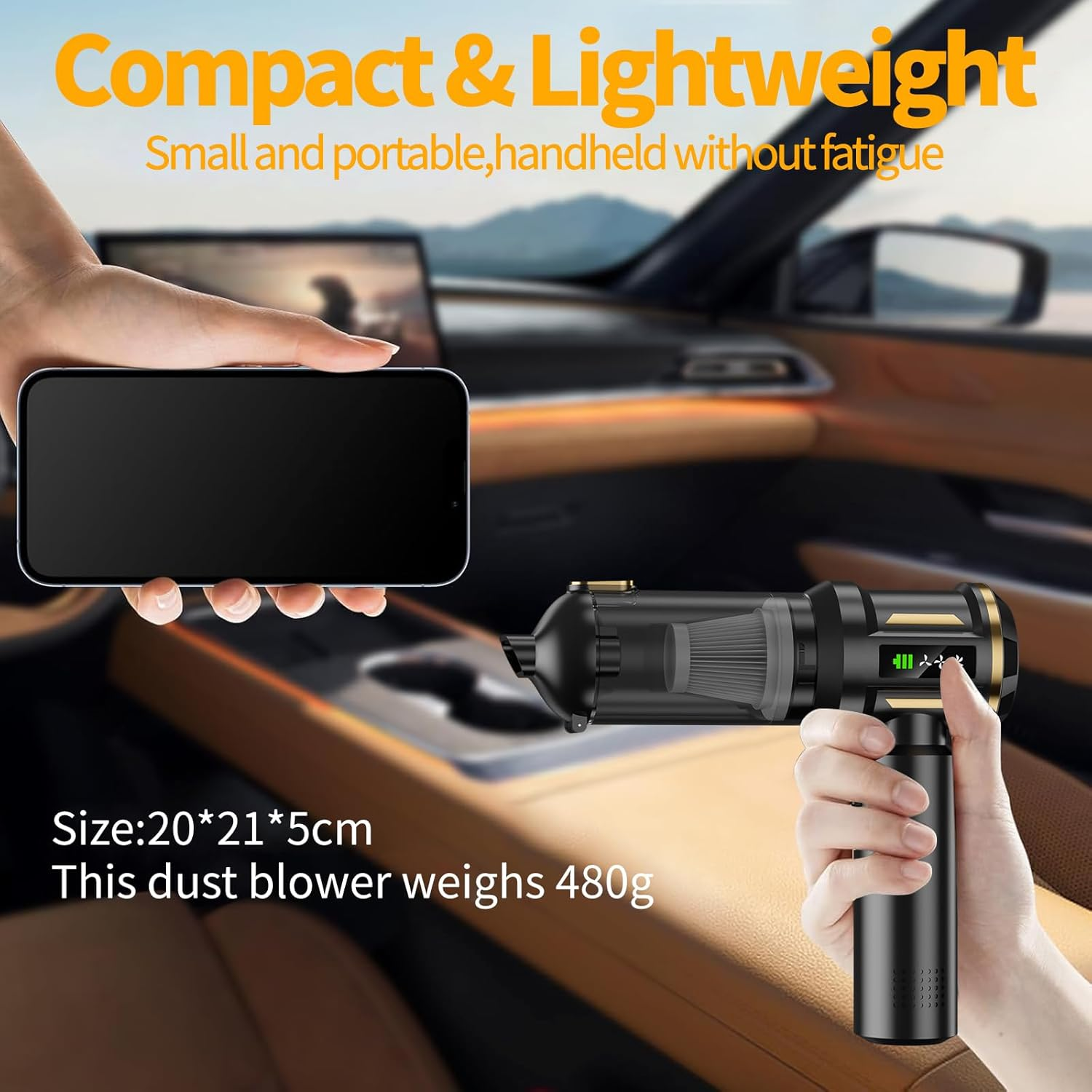 Car Vacuum Cleaner, Koreal 22000Pa Vacuum Cleaner with Brushless Motor, 4 in 1 High Power Handheld Vacuum Cleaner, Mini Vacuum with Grade Display for Home, Car, Office (Black) - Black image number 3