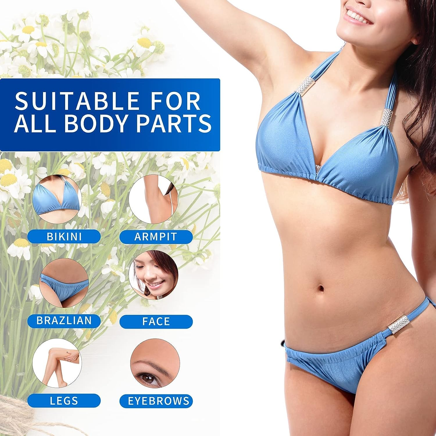 2.5 Lb/1100G Wax Beads, Hard Wax Kit with 2 Wax Treatment Oils, Hard Wax Beads for Legs Underarm Face Bikini, and Brazilian Hair Remover, Women and Men Hair Removal Wax Beans Include 50 Waxing Sticks image number 4