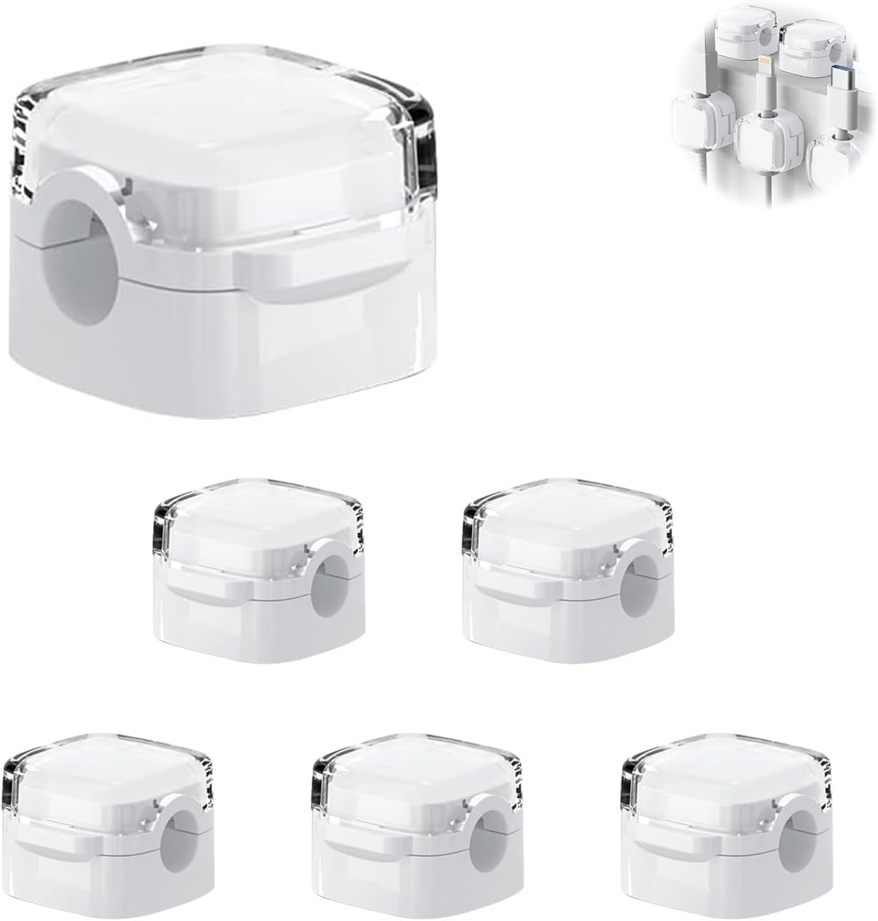 ONBPIY 6 Pack Magnetic Cable Clips Adhesive Cord Holder Wire Desk Organizer Keeper for USB Charger Cable Home & Office Wall Kitchen Car Desktop Nightstand White image number 5