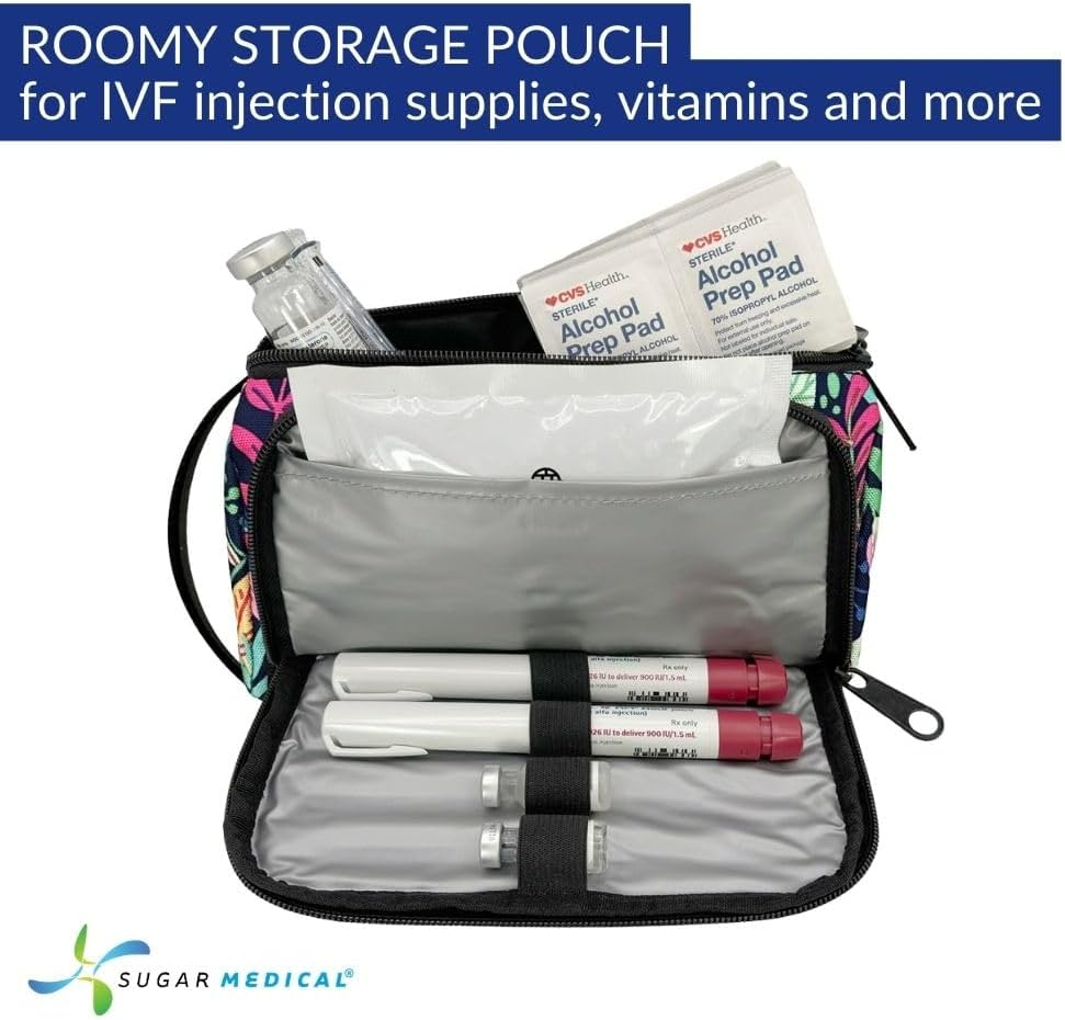 Sugar Medical IVF Supply Bag | IVF Gift | Store IVF Medications | Insulated Infertility Organizer | with Ice Pack (Blue Floral) - Blue Floral image number 2