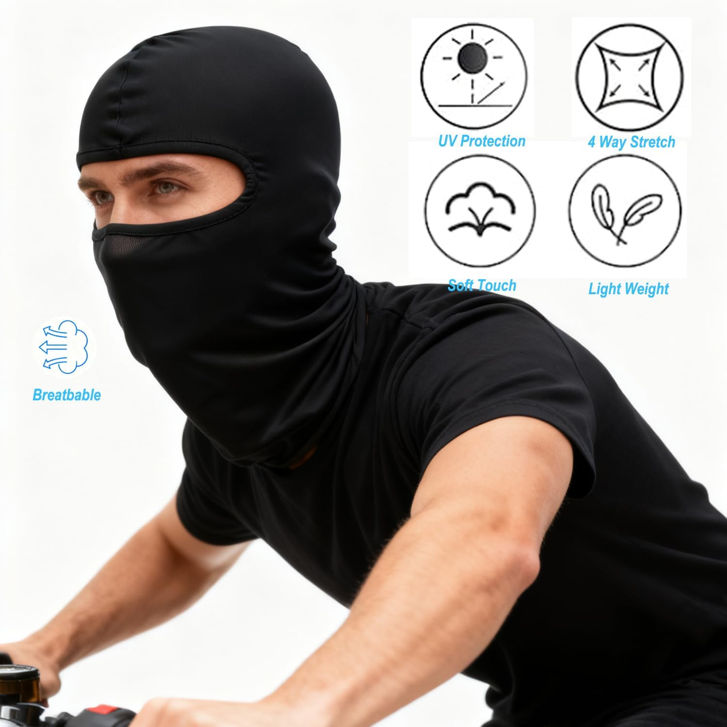 2 Pack Balaclava Face Mask, Summer Cooling Full Head Mask for Motorcycle Helmet, Sun UV Protection, Breathable Windproof Neck Gaiter for Men and Women, Black image number 1