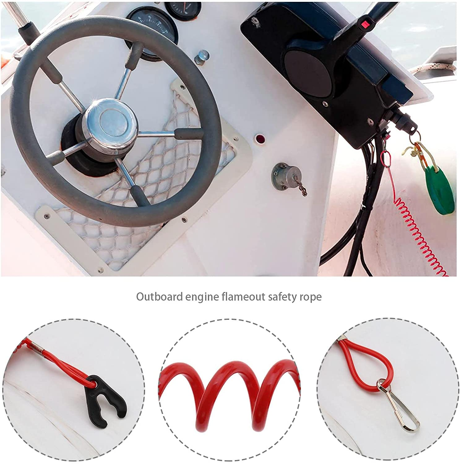 Emsea 2Pcs Outboard Motor Engine Lanyard Kill Switch Cord Safety Stop Switch Compatible with Yamaha image number 2