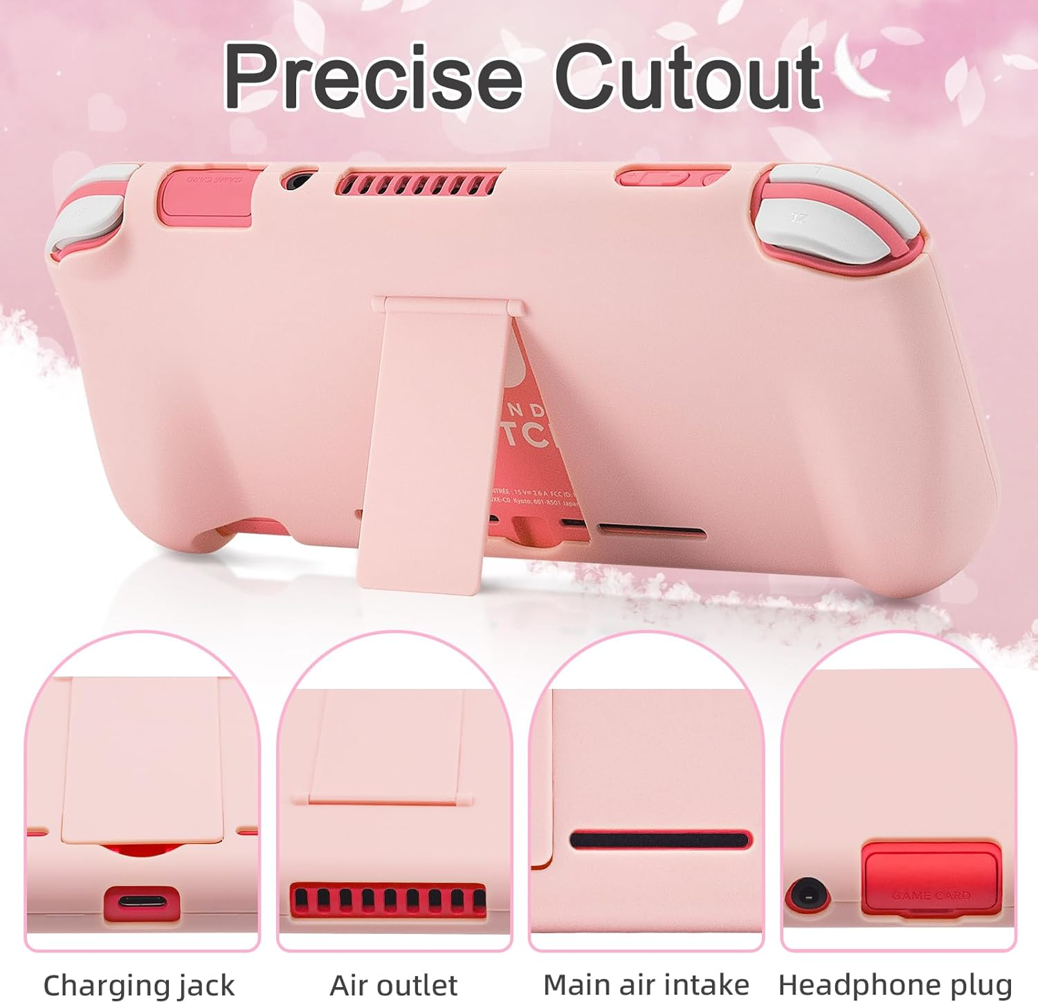 BRHE Pink Travel Carrying Case Accessories Kit for Nintendo Switch Lite, Hard Protective Cover Skin Shell with Stand, Glass Screen Protector, Sakura Thumb Grip Caps 9 in 1 image number 4