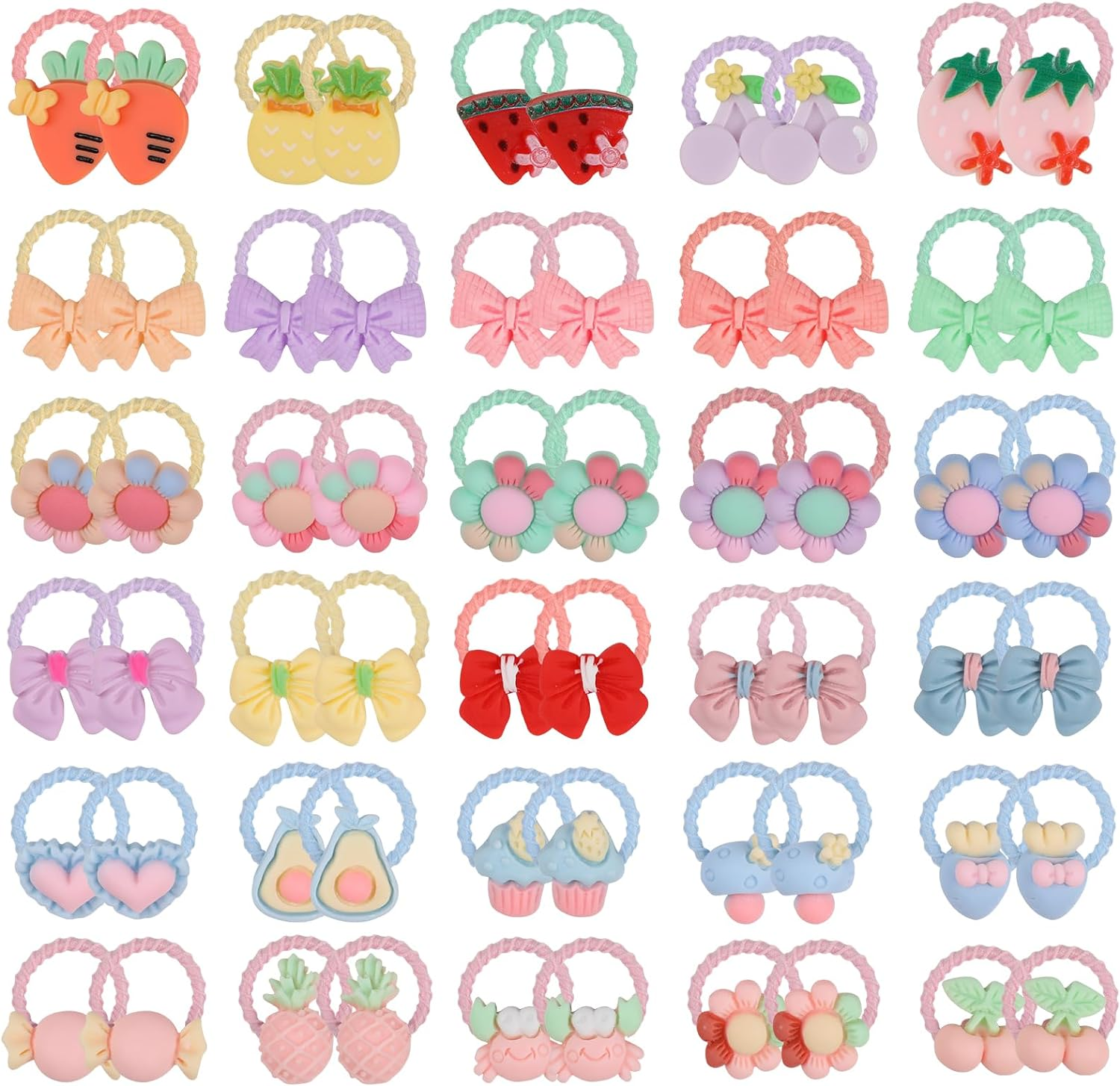 Girl Hair Ties, Hianjoo 60 Pcs 30 Pairs Baby Hair Ties for Toddler Girls Small Rubber Bands with Elastic Loop Ponytail Ties Colorful Soft Pigtail Holders Accessories for Infants Toddlers Girls Kids